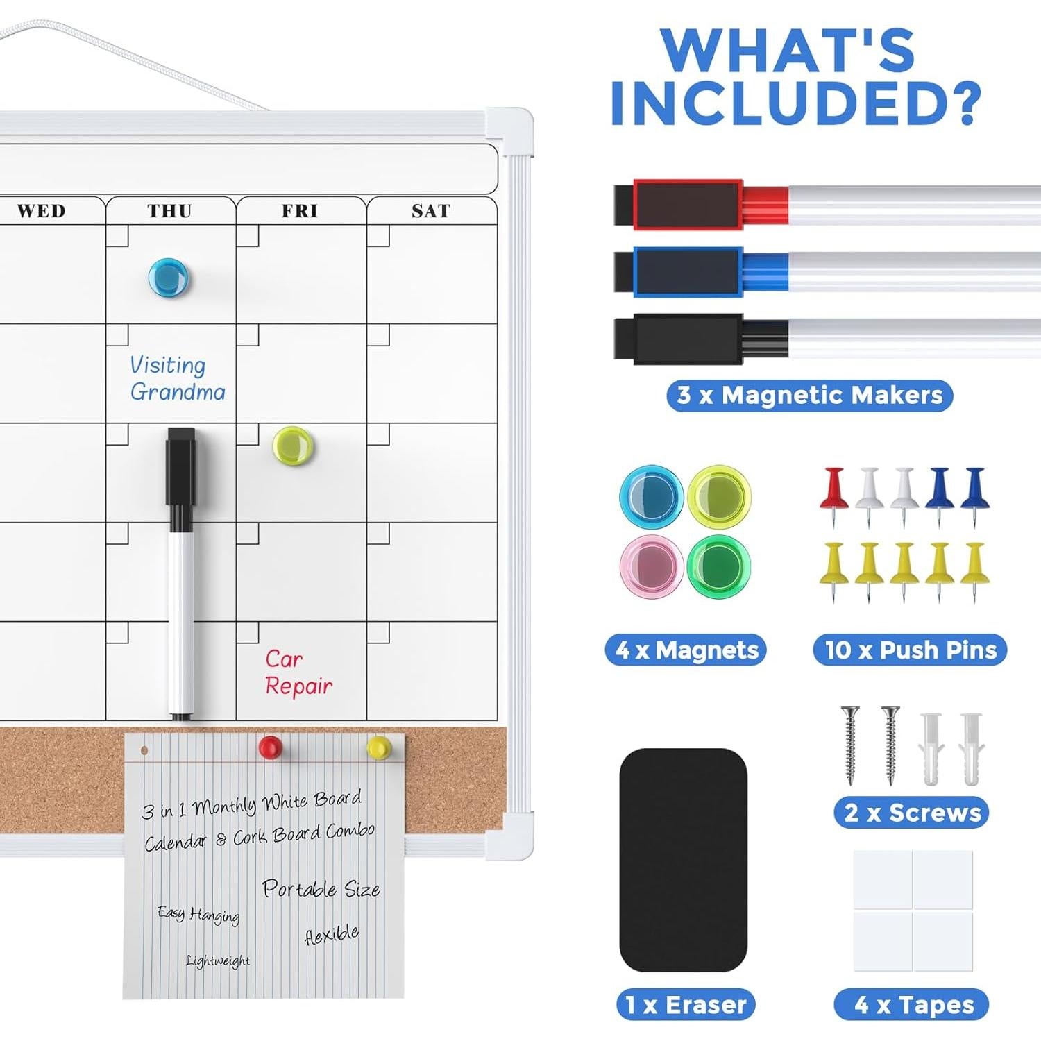 Calendario Mensual Pizarra Blanca MaxGear 40.64x30.48cm Doble Cara