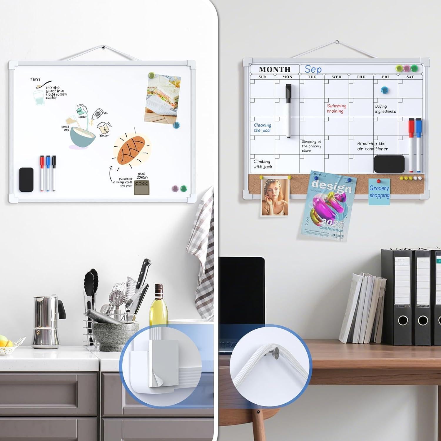 Calendario Mensual Pizarra Blanca MaxGear 40.64x30.48cm Doble Cara