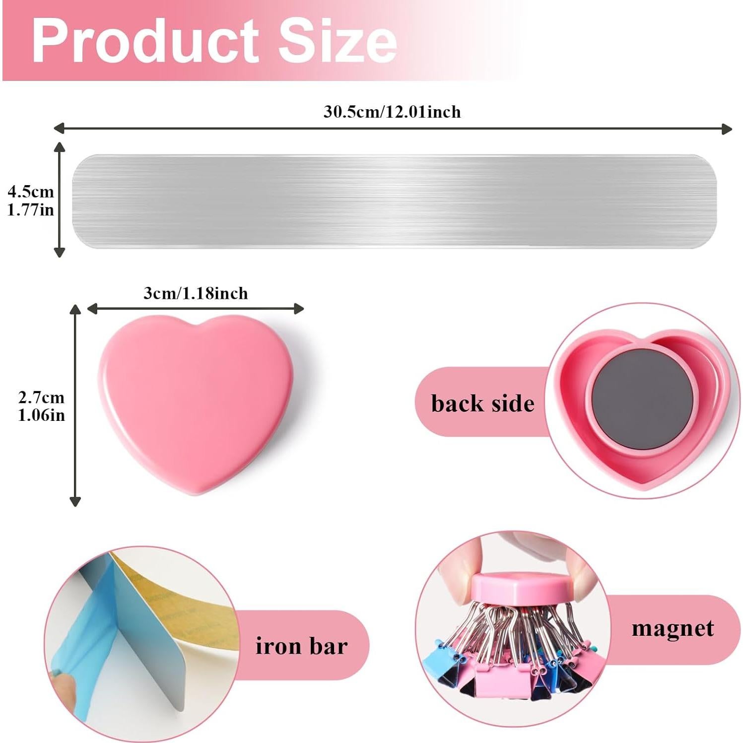 Tablero Magnético DUJEQM 4 Piezas con Imanes Corazón Rosa