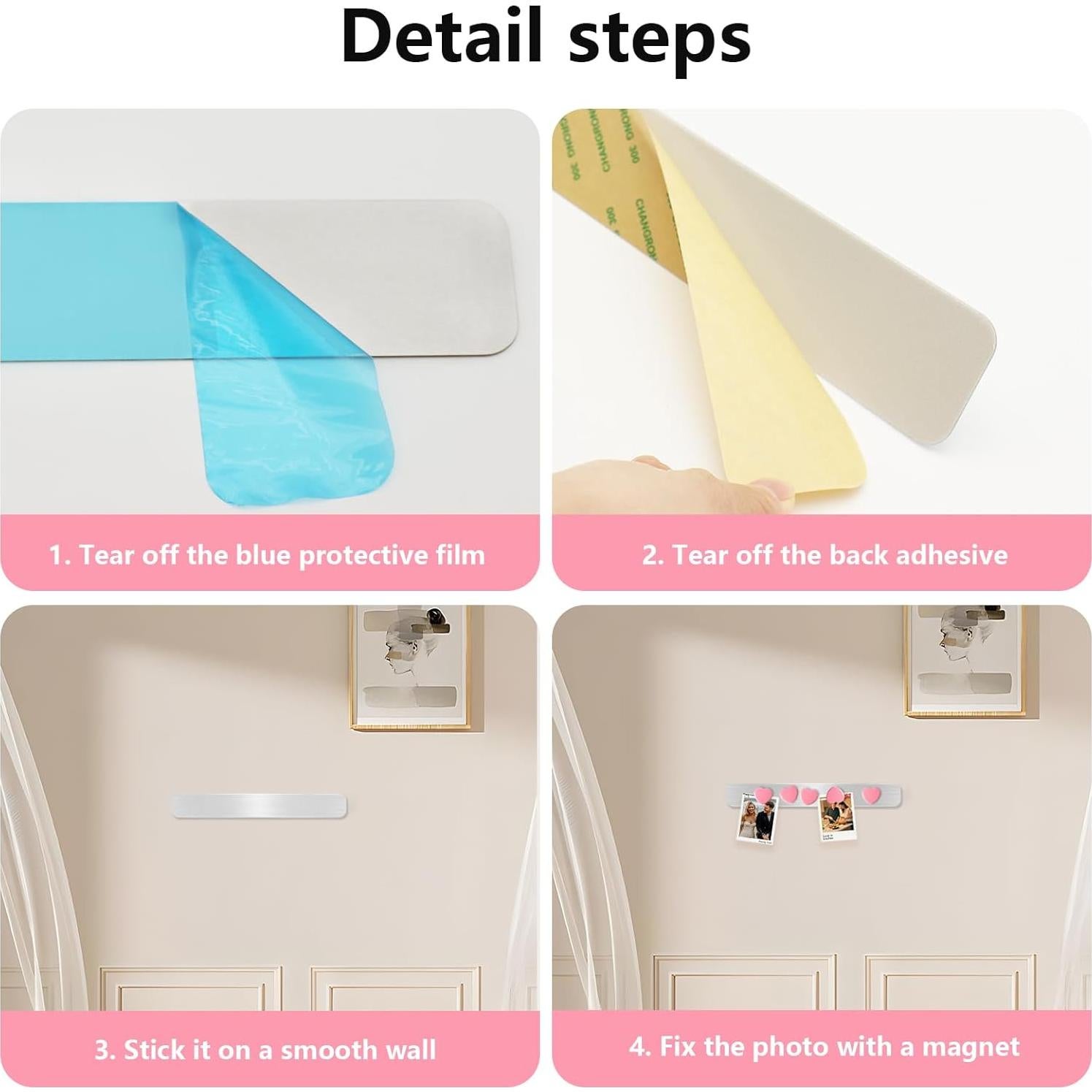 Tablero Magnético DUJEQM 4 Piezas con Imanes Corazón Rosa