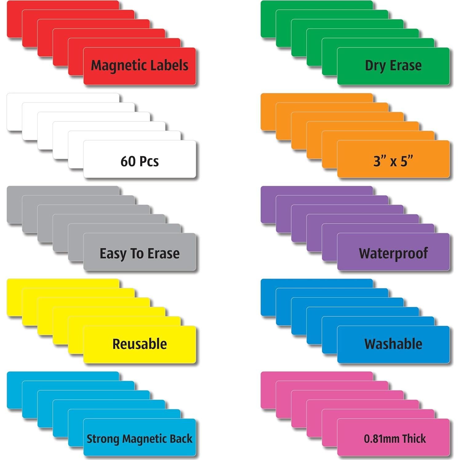 Etiquetas Magnéticas Borrables IMAGAME 7.6x2.5 cm Multicolor 60Pcs