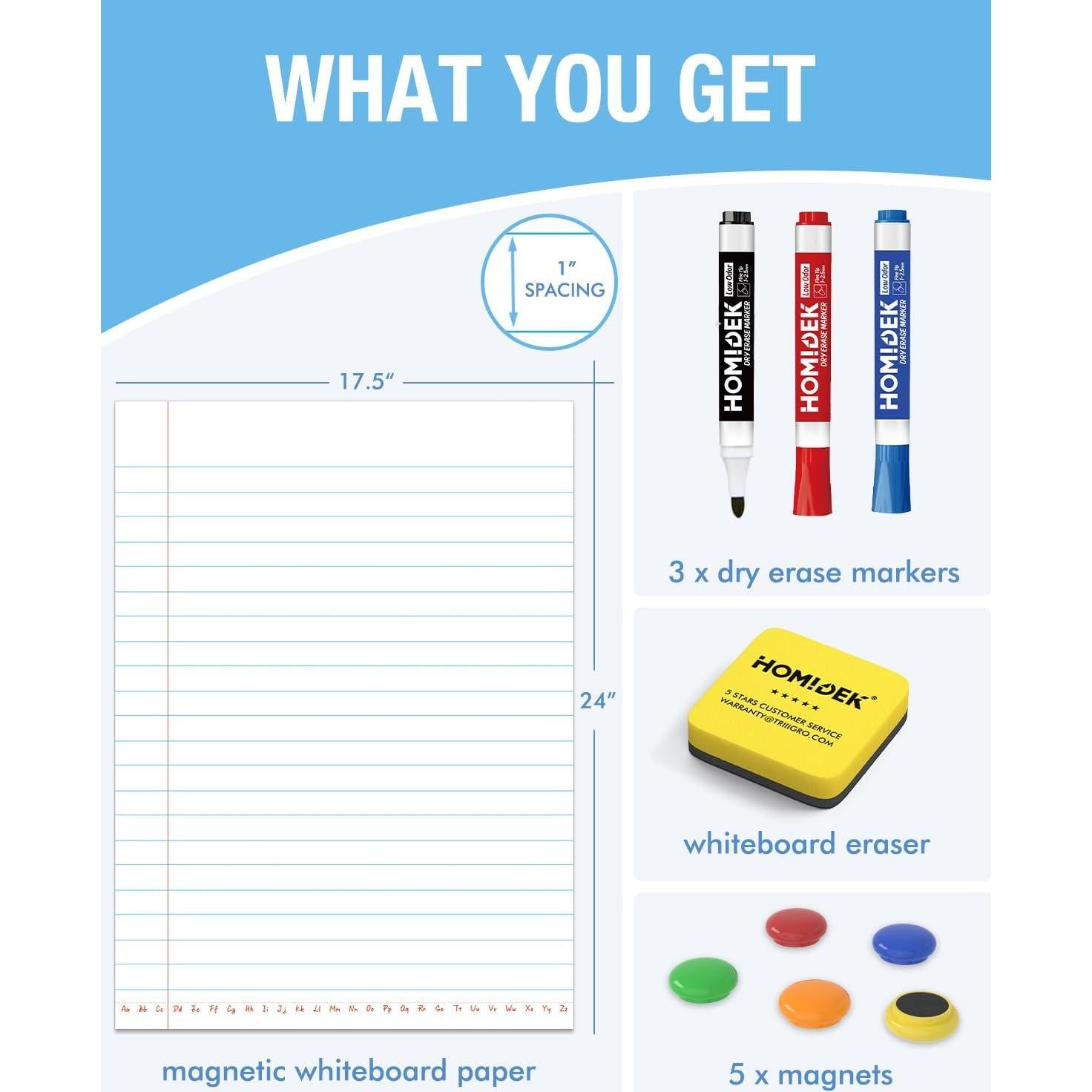 Papel Magnético Borrable HOMiDEK 44.5x61 cm para Aula