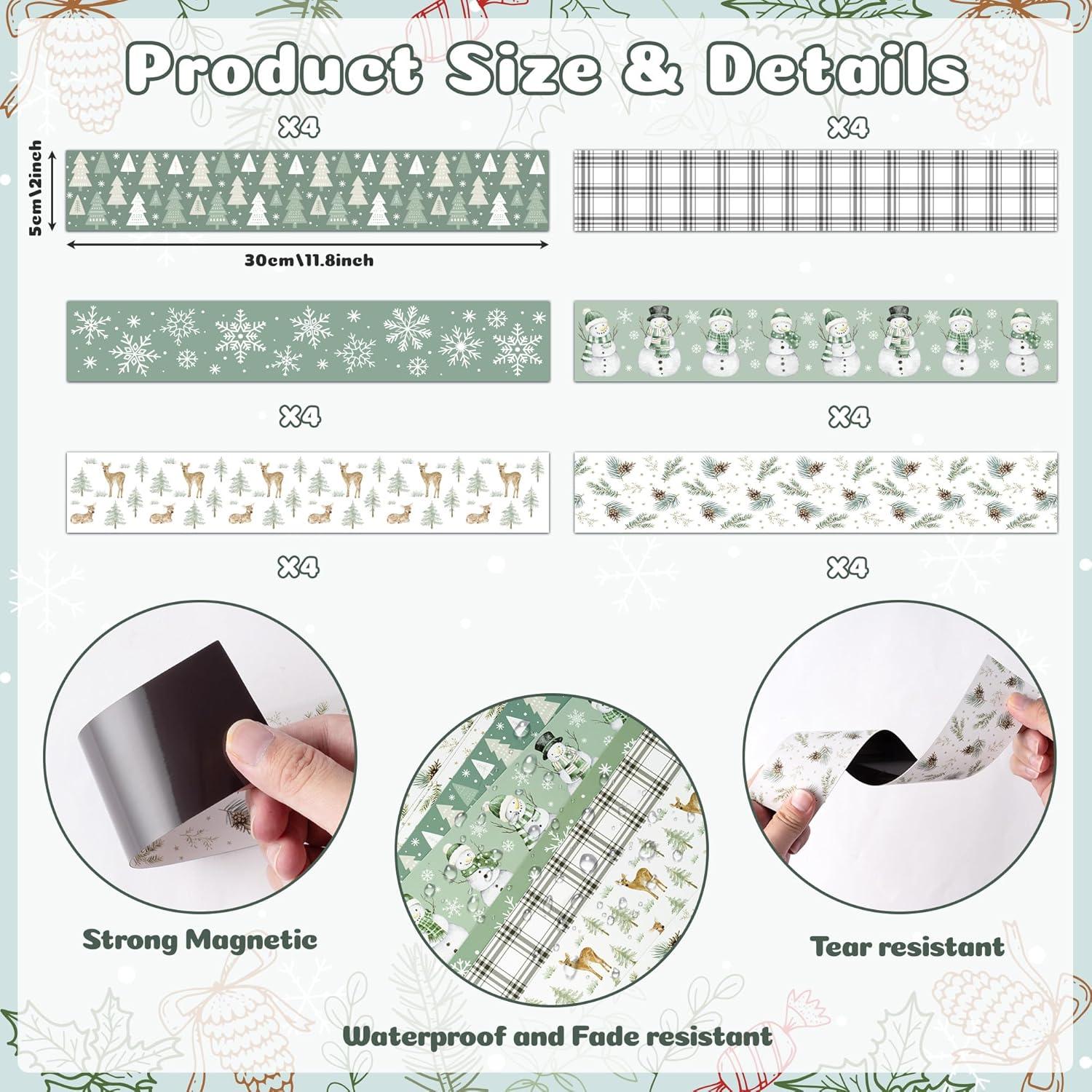 Juego de 24 Bordes Magnéticos Navideños CPicdn Verde Salvia