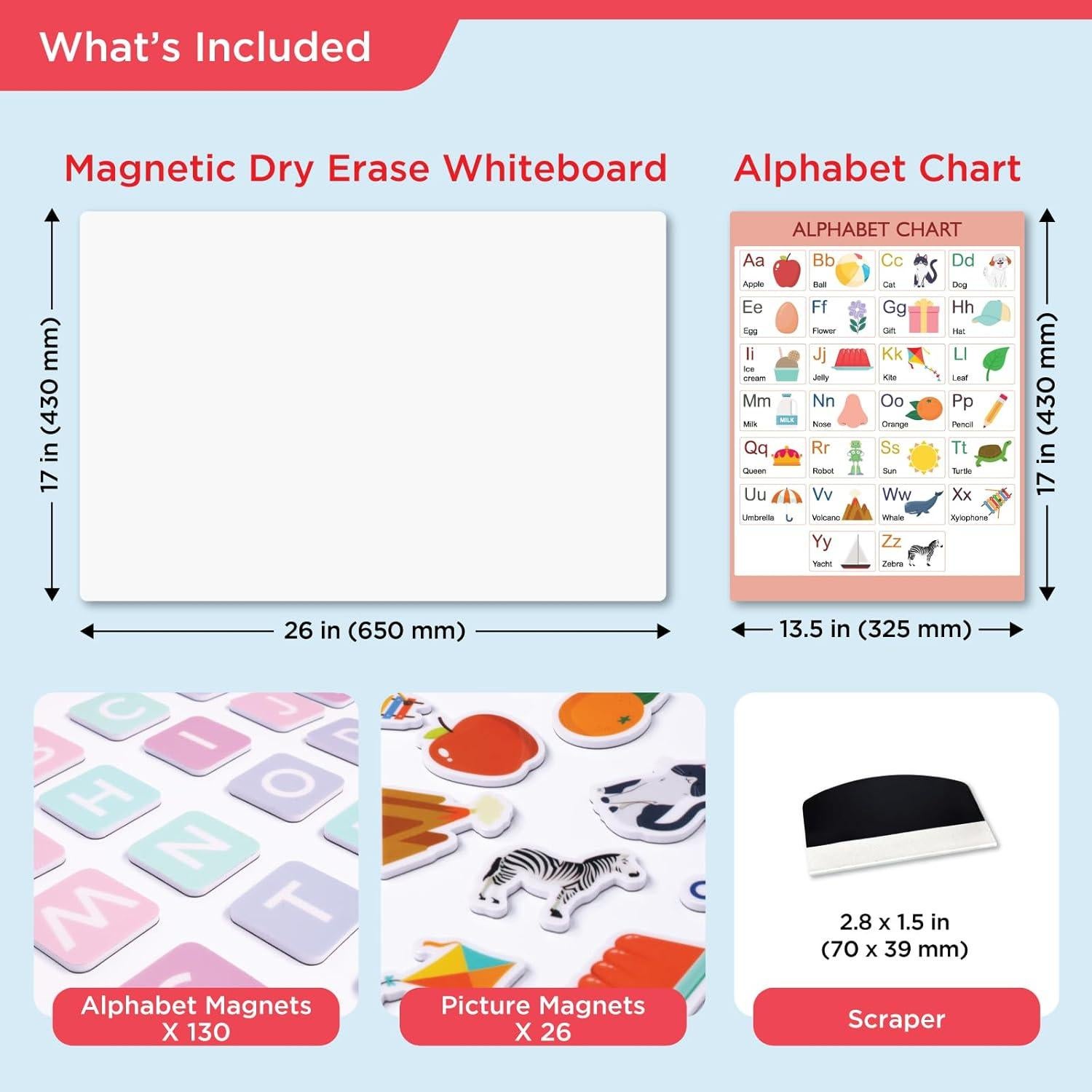 Tablero Magnético Adhesivo COMIX 66x43 cm con Gráficos Educativos