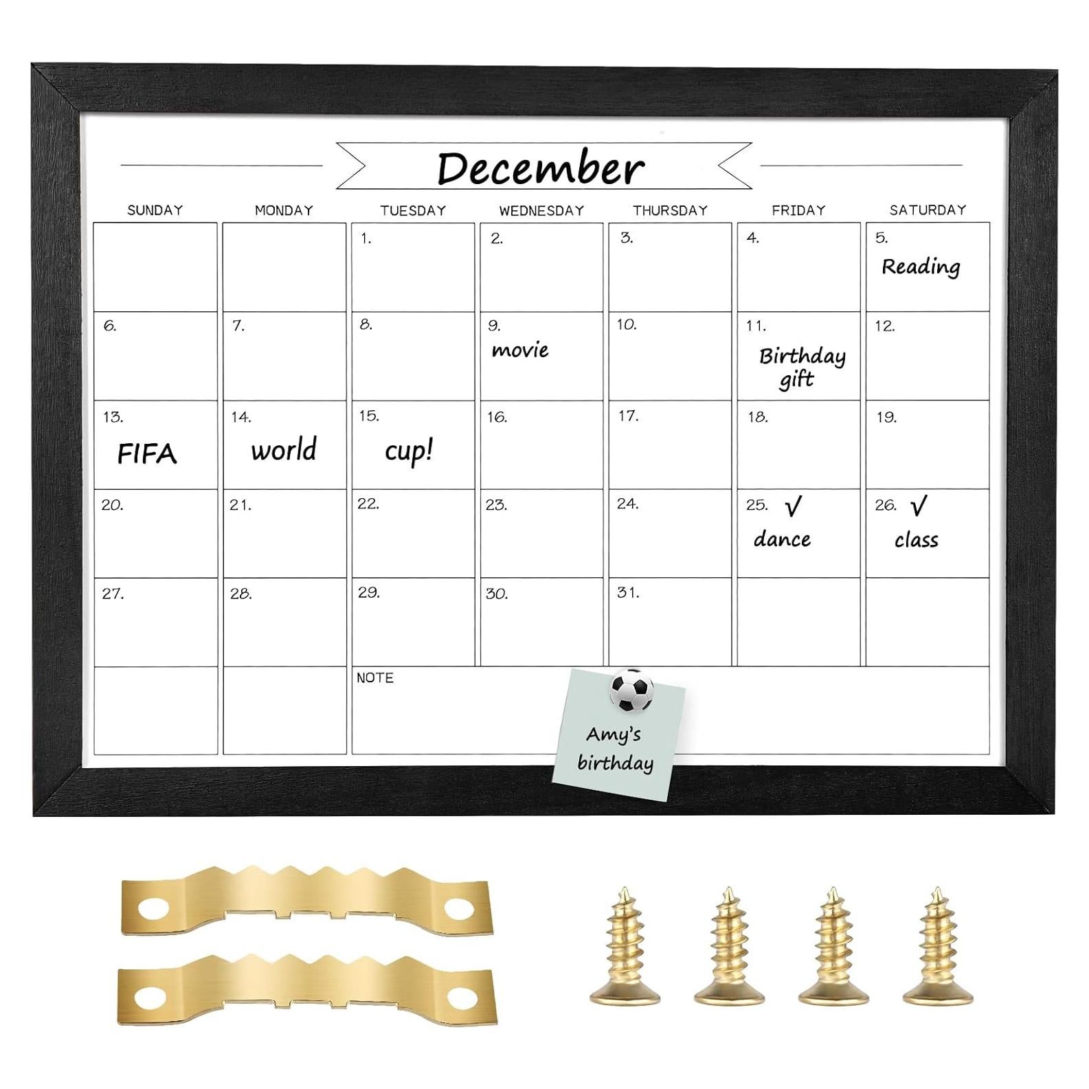 Calendario Mensual Borrado en Seco TORASO 27 x 37 cm Negro