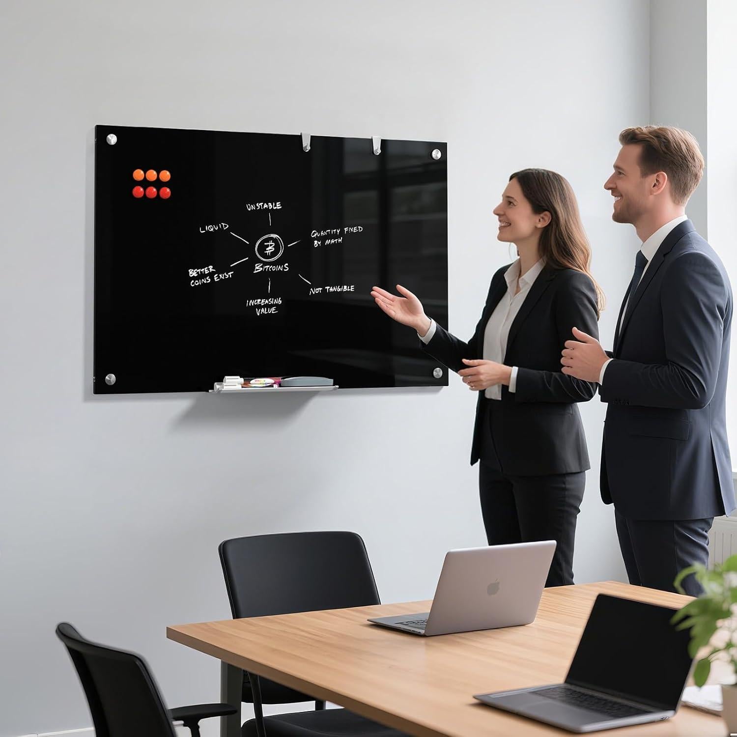 Pizarra Magnética de Vidrio MaxGear 91x61 cm Negra con Accesorios