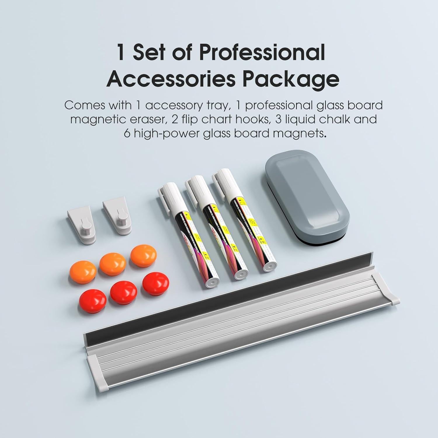 Pizarra Magnética de Vidrio MaxGear 91x61 cm Negra con Accesorios