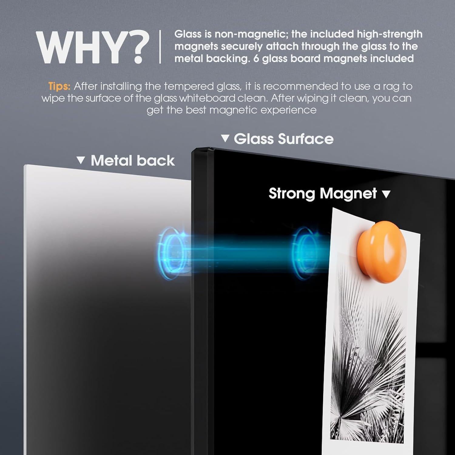 Pizarra Magnética de Vidrio MaxGear 91x61 cm Negra con Accesorios