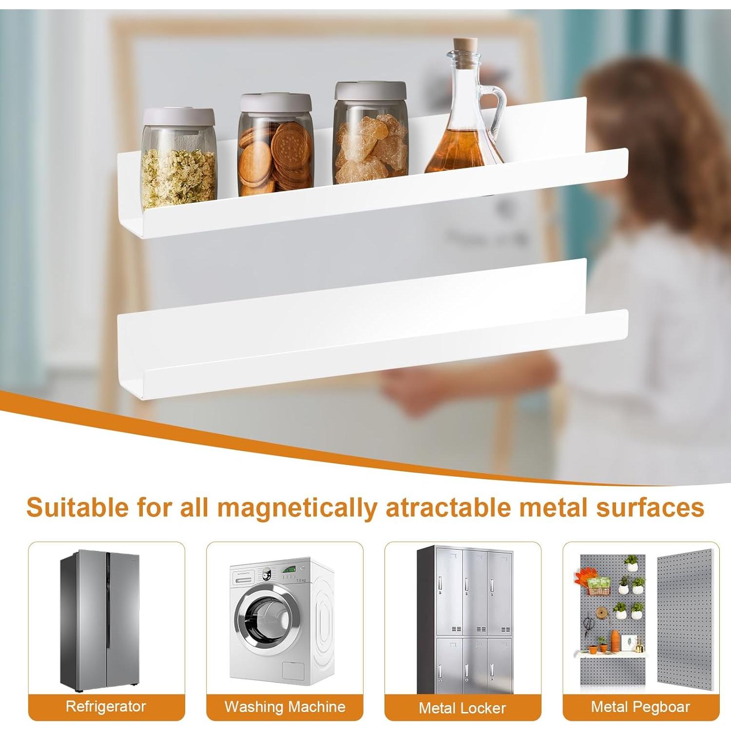 Estantes Magnéticos PruQuaiy - Paquete de 2, 42.9x5.1cm, Blanco