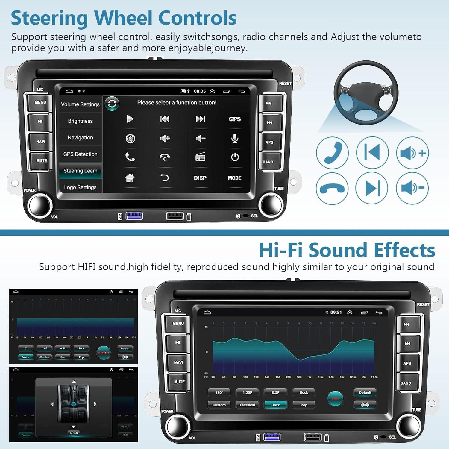 Estéreo de Coche Podofo 7" Android 13 GPS Bluetooth Carplay