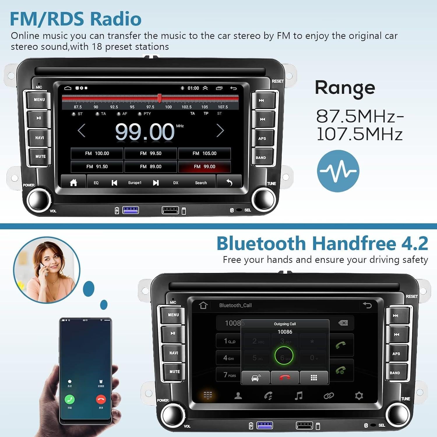 Estéreo de Coche Podofo 7" Android 13 GPS Bluetooth Carplay
