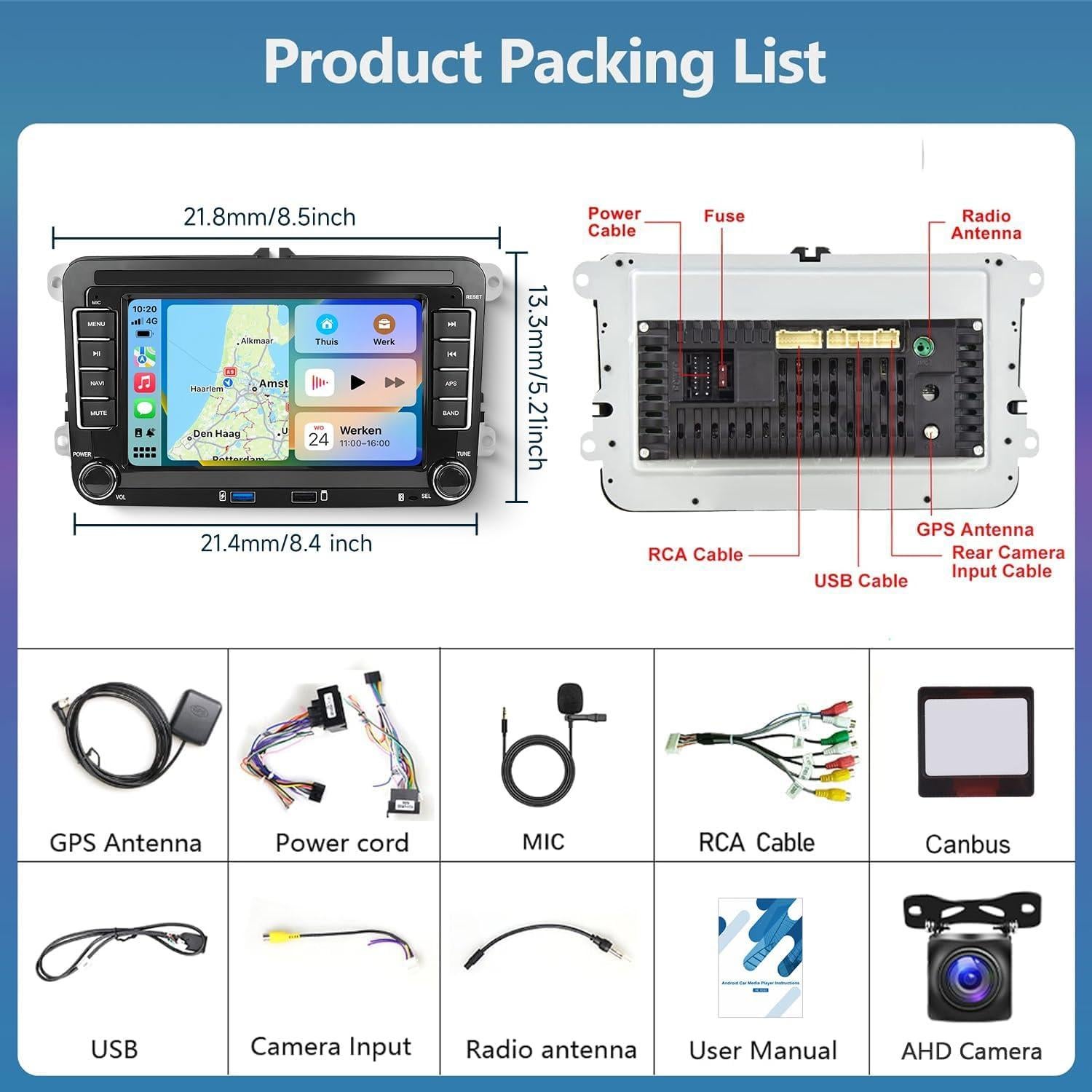 Estéreo de Coche Podofo 7" Android 13 GPS Bluetooth Carplay