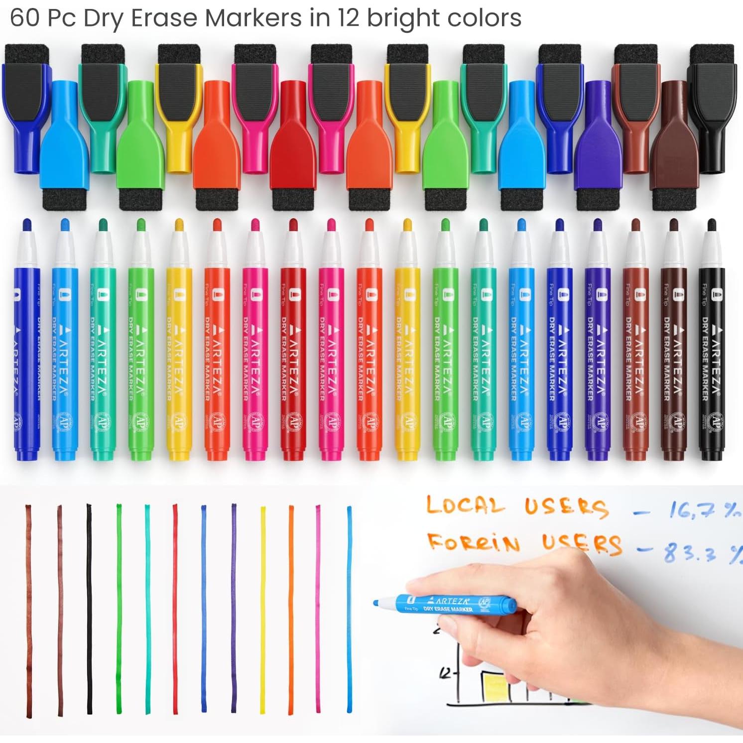 Marcadores Magnéticos ARTEZA 60 Piezas Punta Fina Multicolor