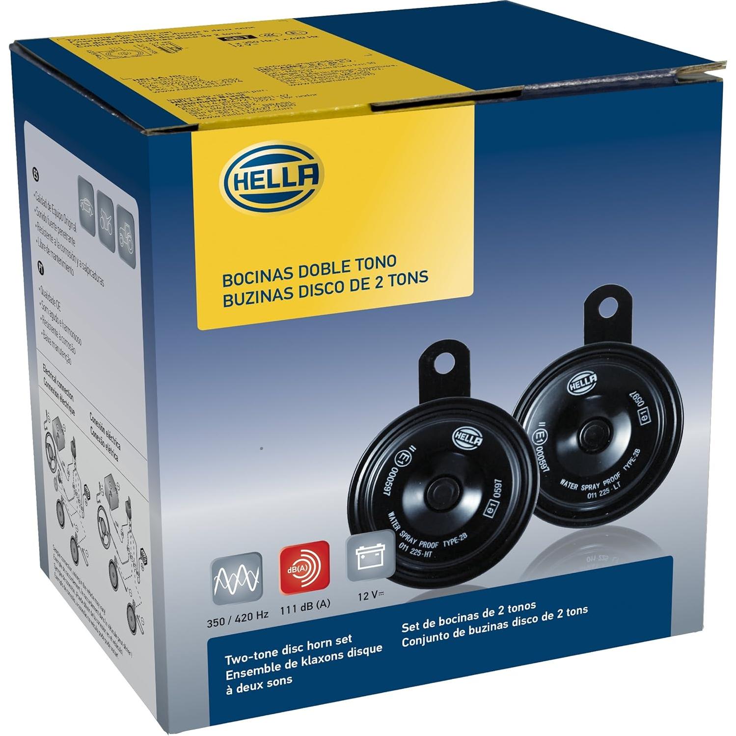 Claxon de Disco Hella 011225881 Negro 12V para Toyota