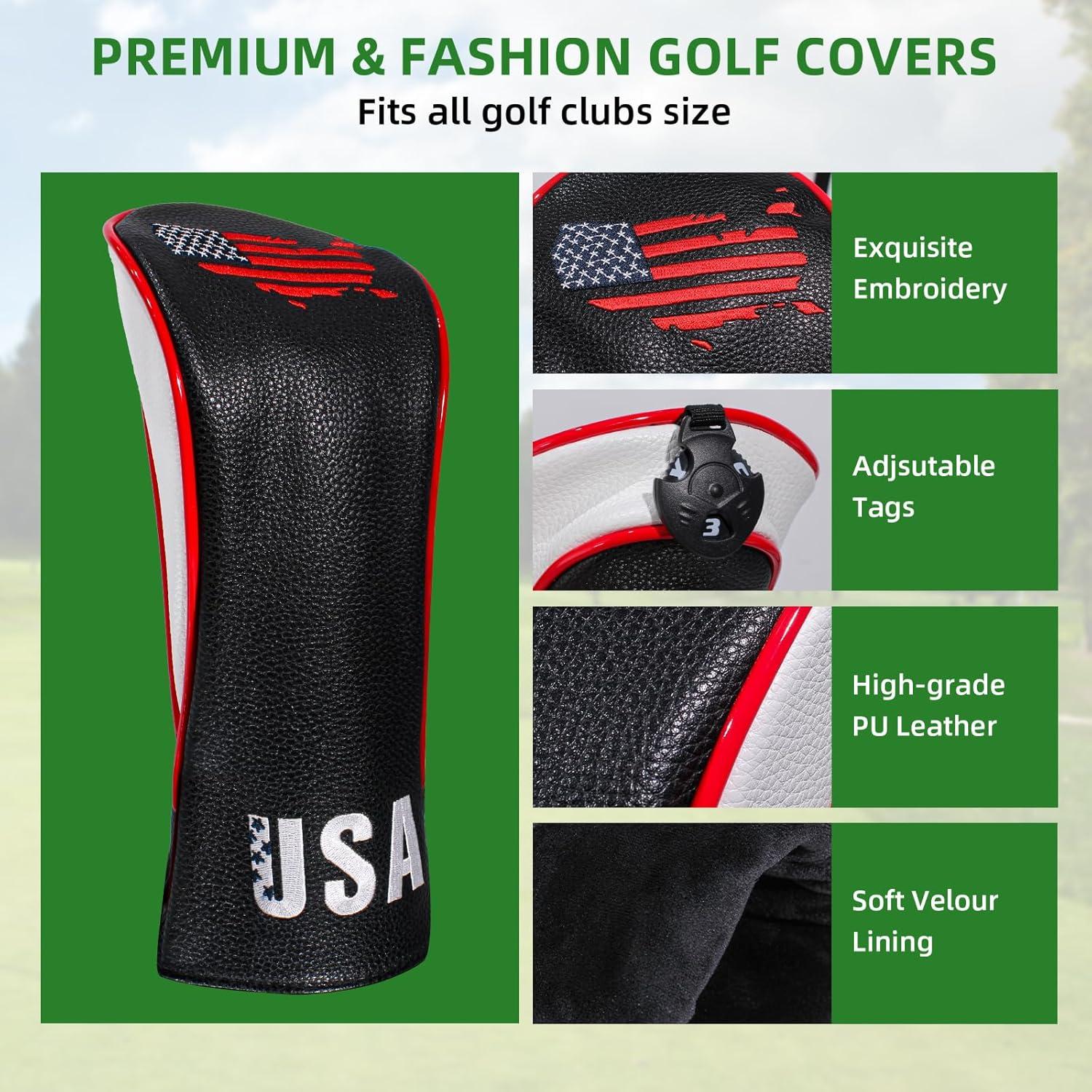 Cubiertas de Cabeza de Palos de Golf Frimon 4pcs Cuero PU