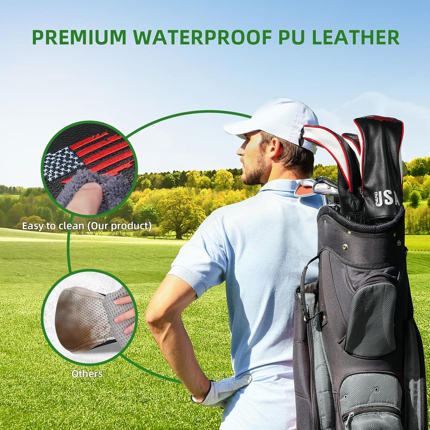 Cubiertas de Cabeza de Palos de Golf Frimon 4pcs Cuero PU
