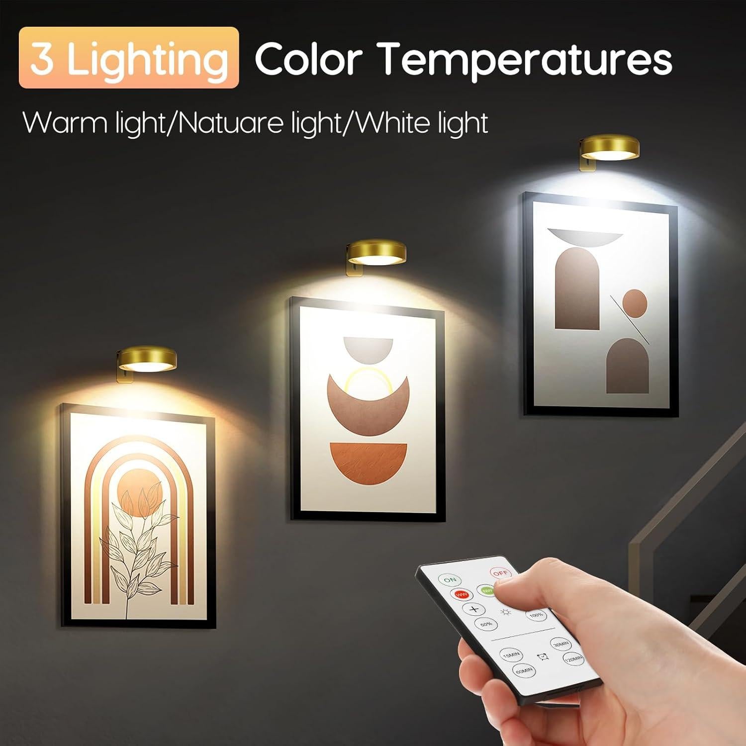 Luz de Pared LED Recargable Arixnks con Control Remoto 3 Modos