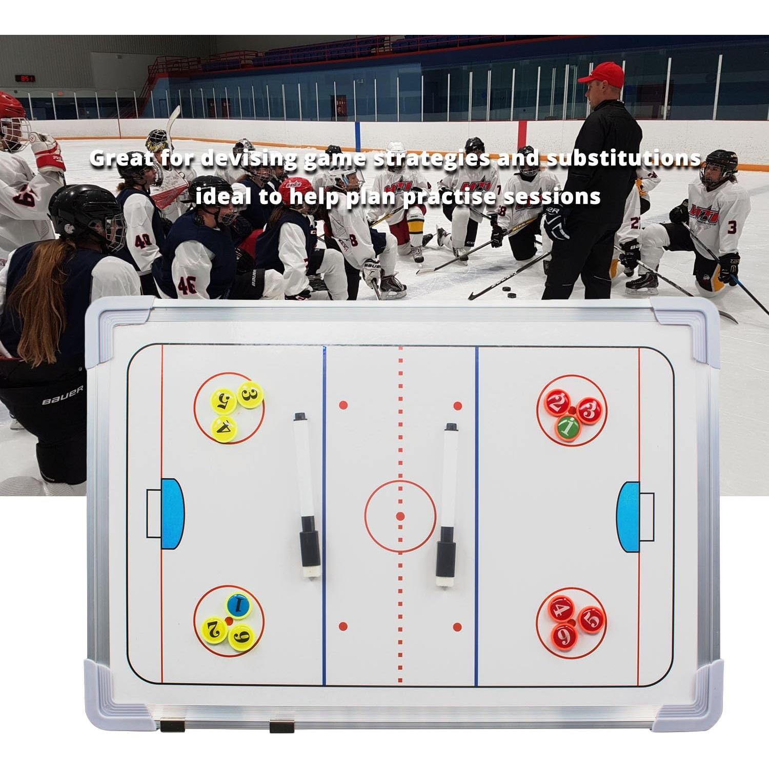 Double-Sided Ice Hockey Coaching Whiteboard – Full & Half Rink Tactics Board with Player Markers