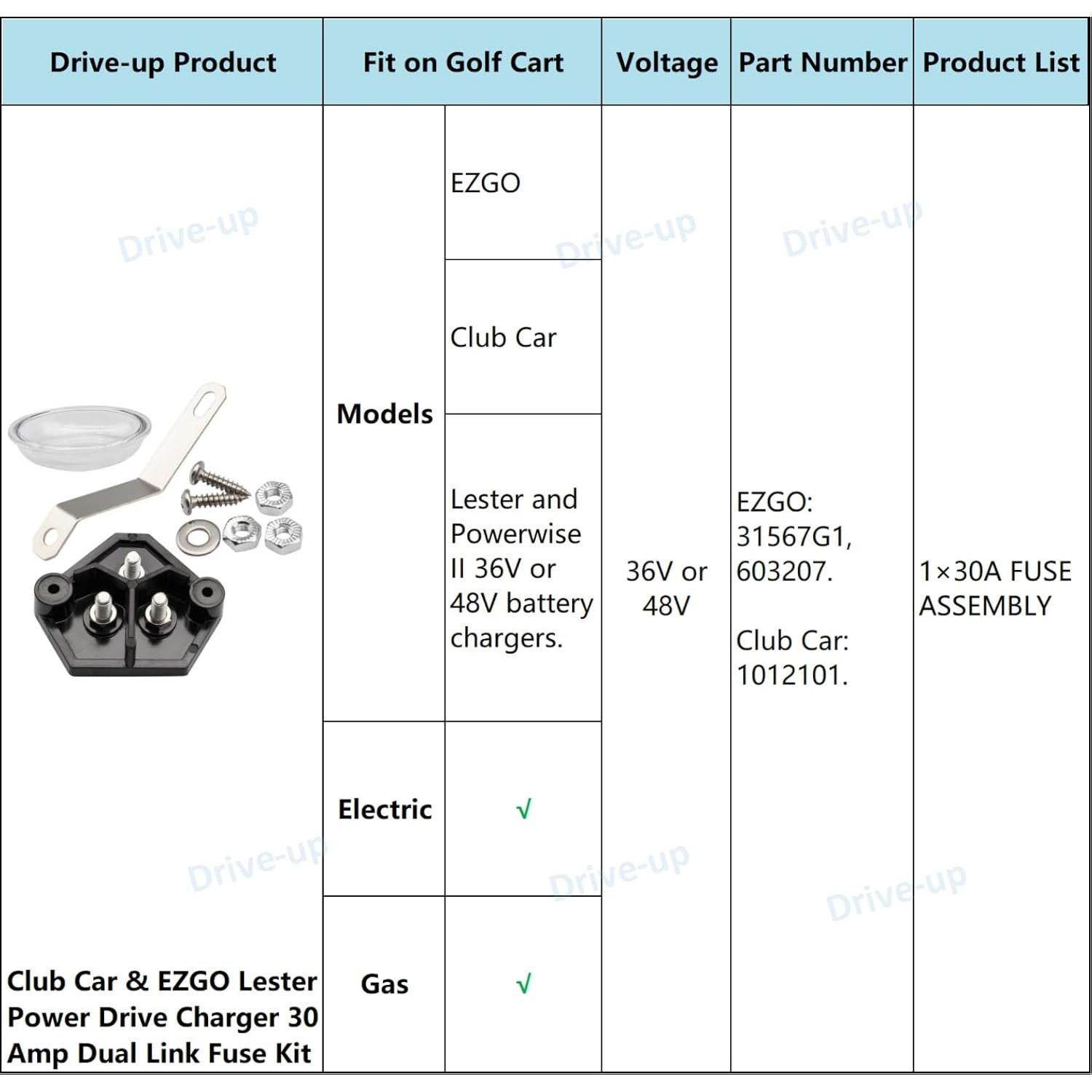 Cargador de Batería Lester 30A Drive-up para Club Car y EZGO