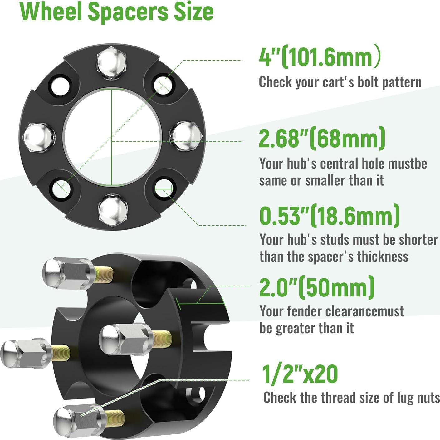 Kit de Espaciadores de Ruedas 10L0L 2" para Carrito de Golf
