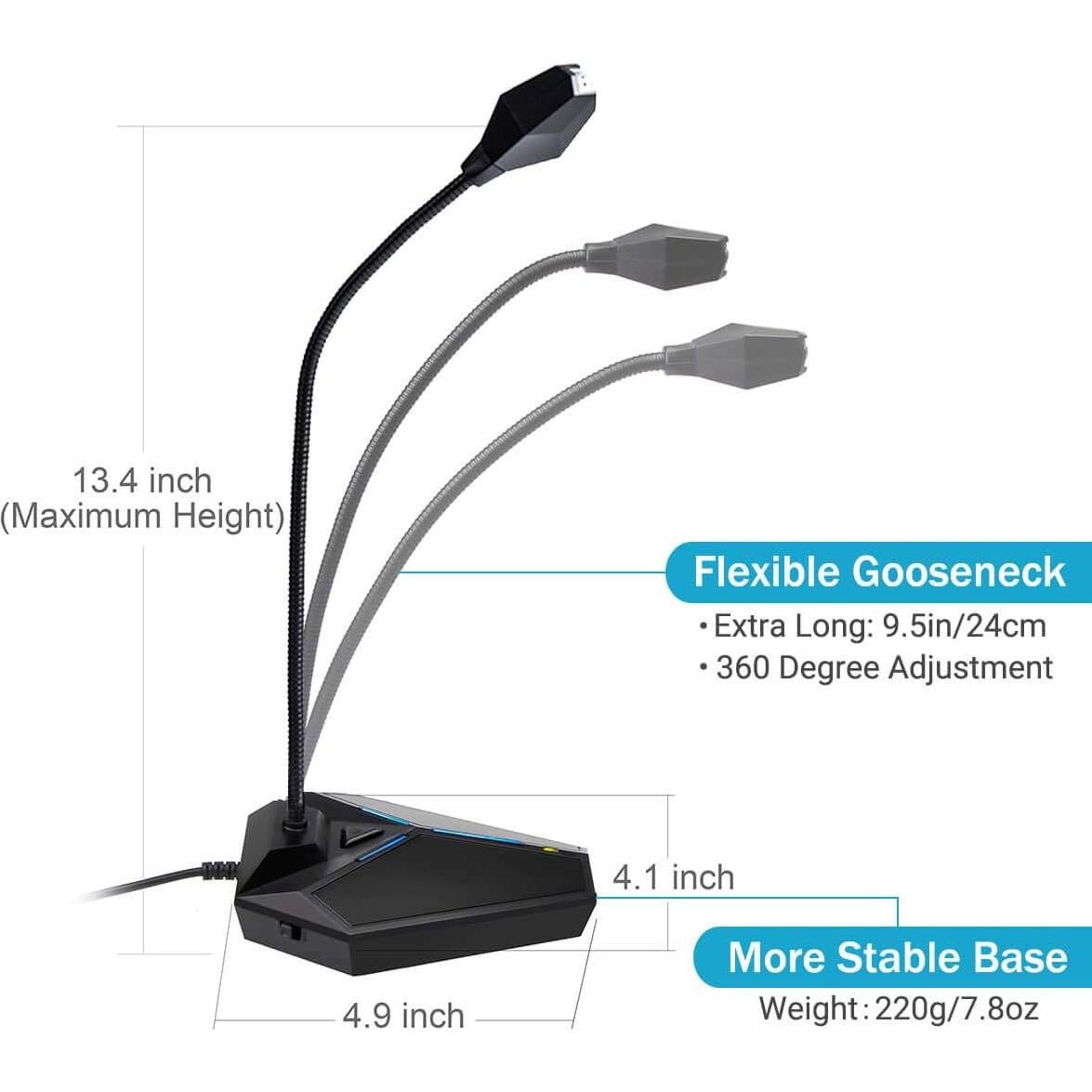 USB Computer Microphone, Plug &Play Desktop Omnidirectional Condenser PC Laptop Mic, Mute Button with LED Indicator, Compatible with Windows/Mac, Ideal for YouTube, Skype, Recording, Games(1.8m /6ft)