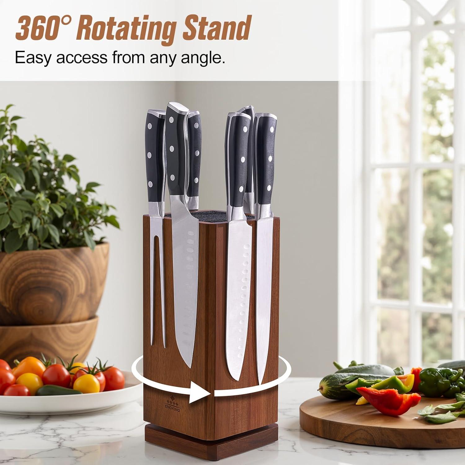 Soporte de cuchillos rotatorio ENOKING de madera acacia 360°