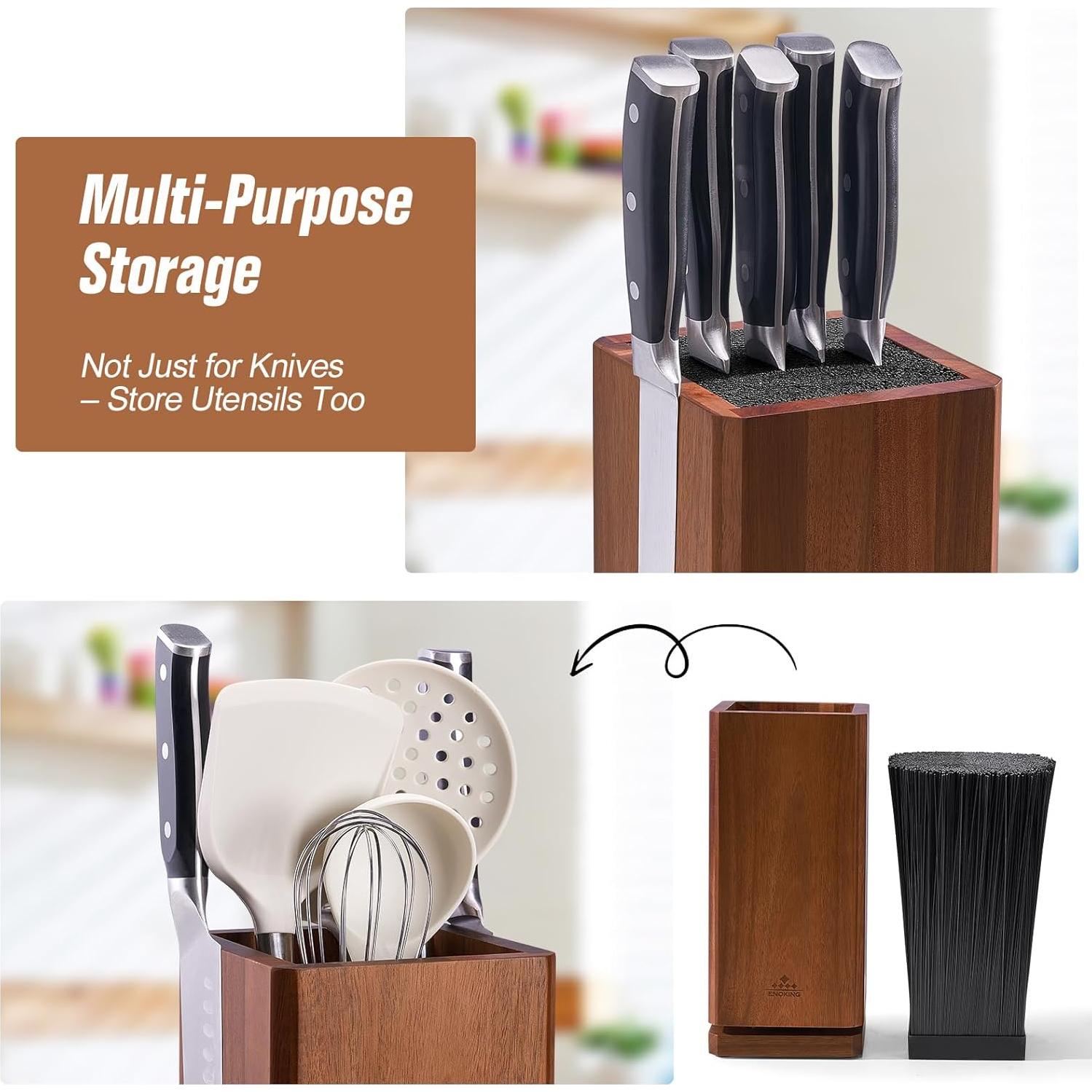Soporte de cuchillos rotatorio ENOKING de madera acacia 360°