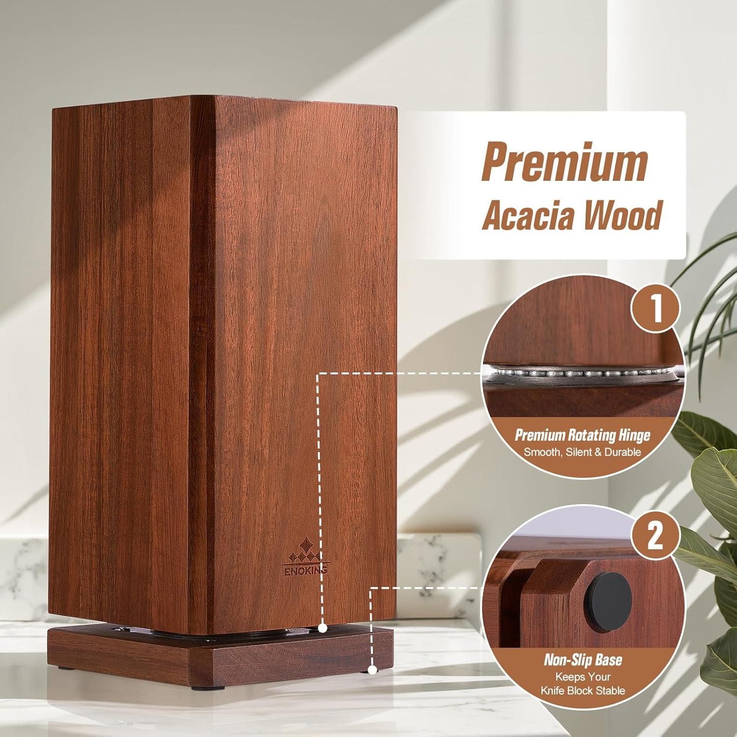 Soporte de cuchillos rotatorio ENOKING de madera acacia 360°