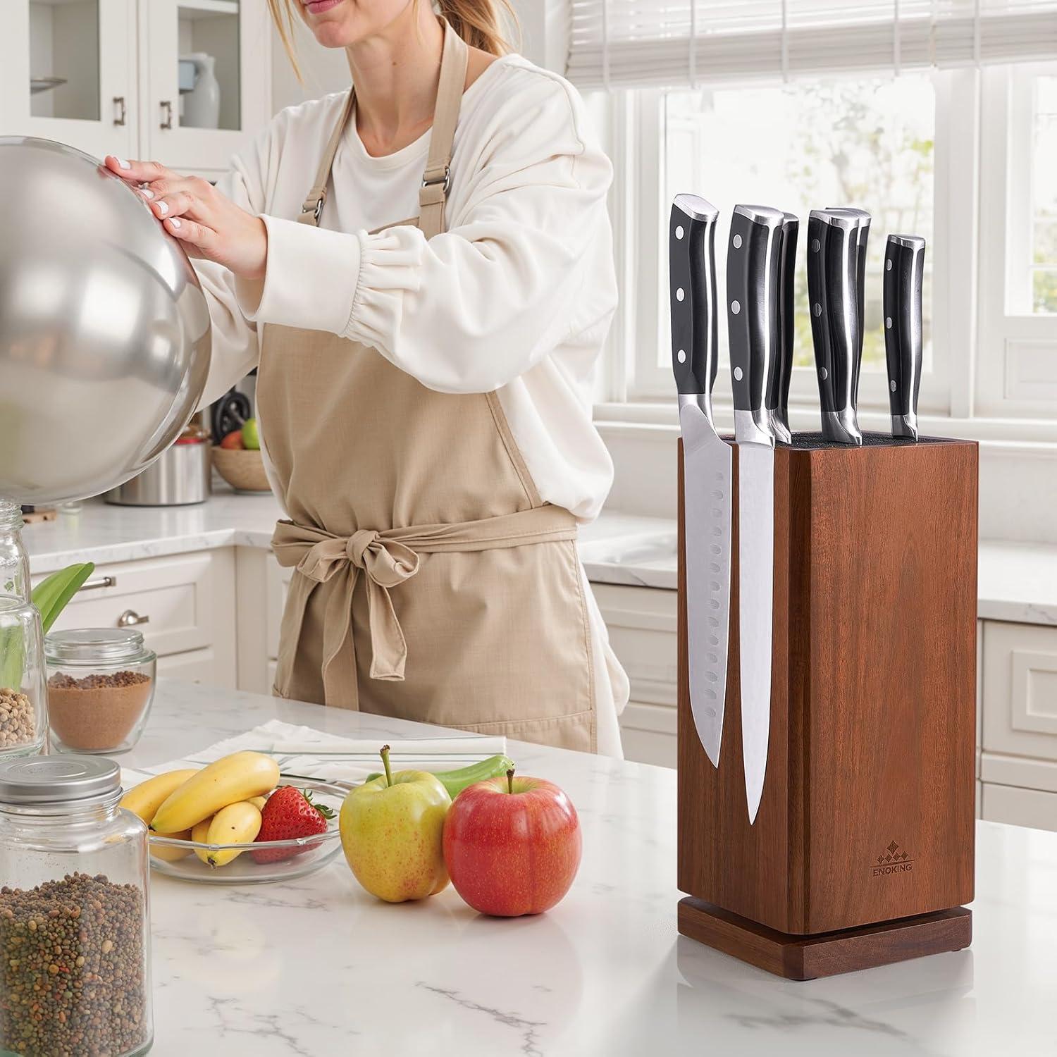 Soporte de cuchillos rotatorio ENOKING de madera acacia 360°