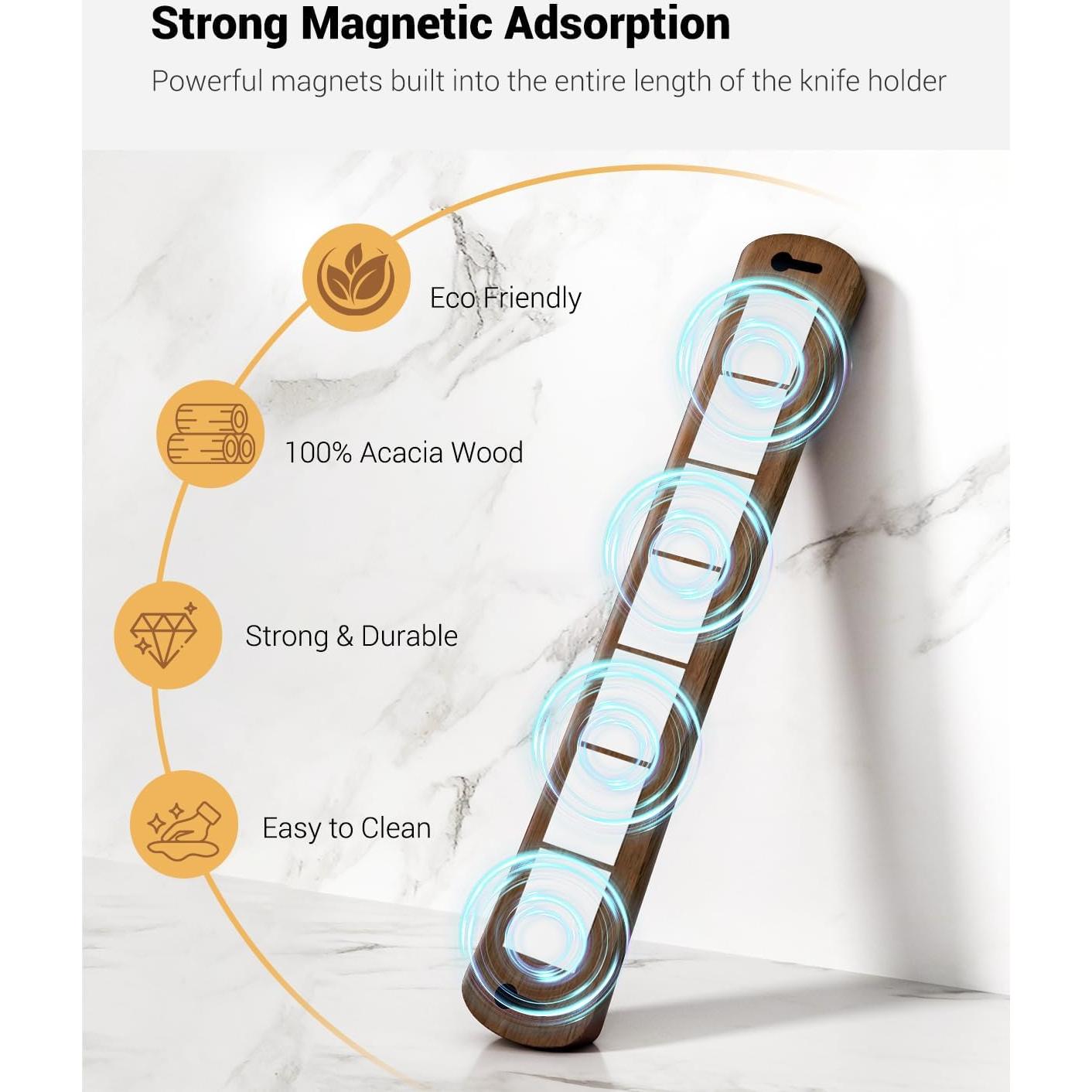 Soporte Magnético para Cuchillos Swaitee 40cm Madera Acacia
