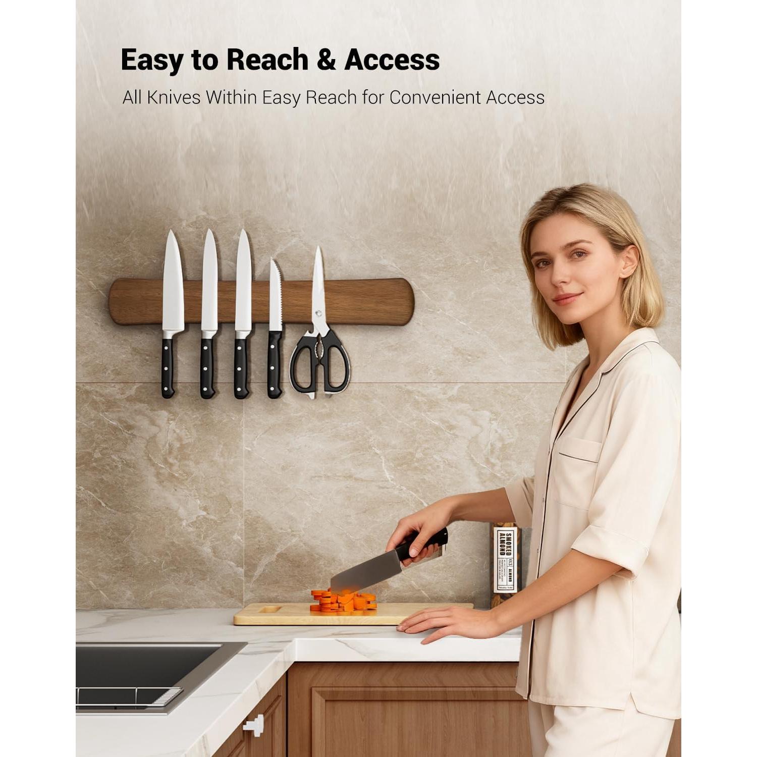 Soporte Magnético para Cuchillos Swaitee 40cm Madera Acacia