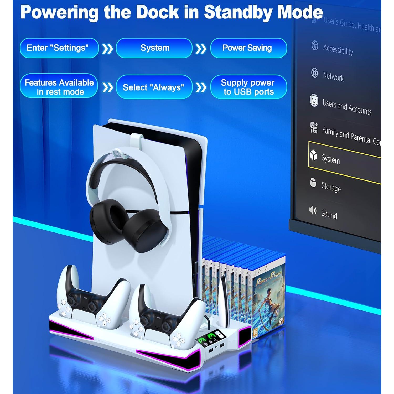 Soporte de Enfriamiento Kawaye PS5 Slim con Cargador Doble