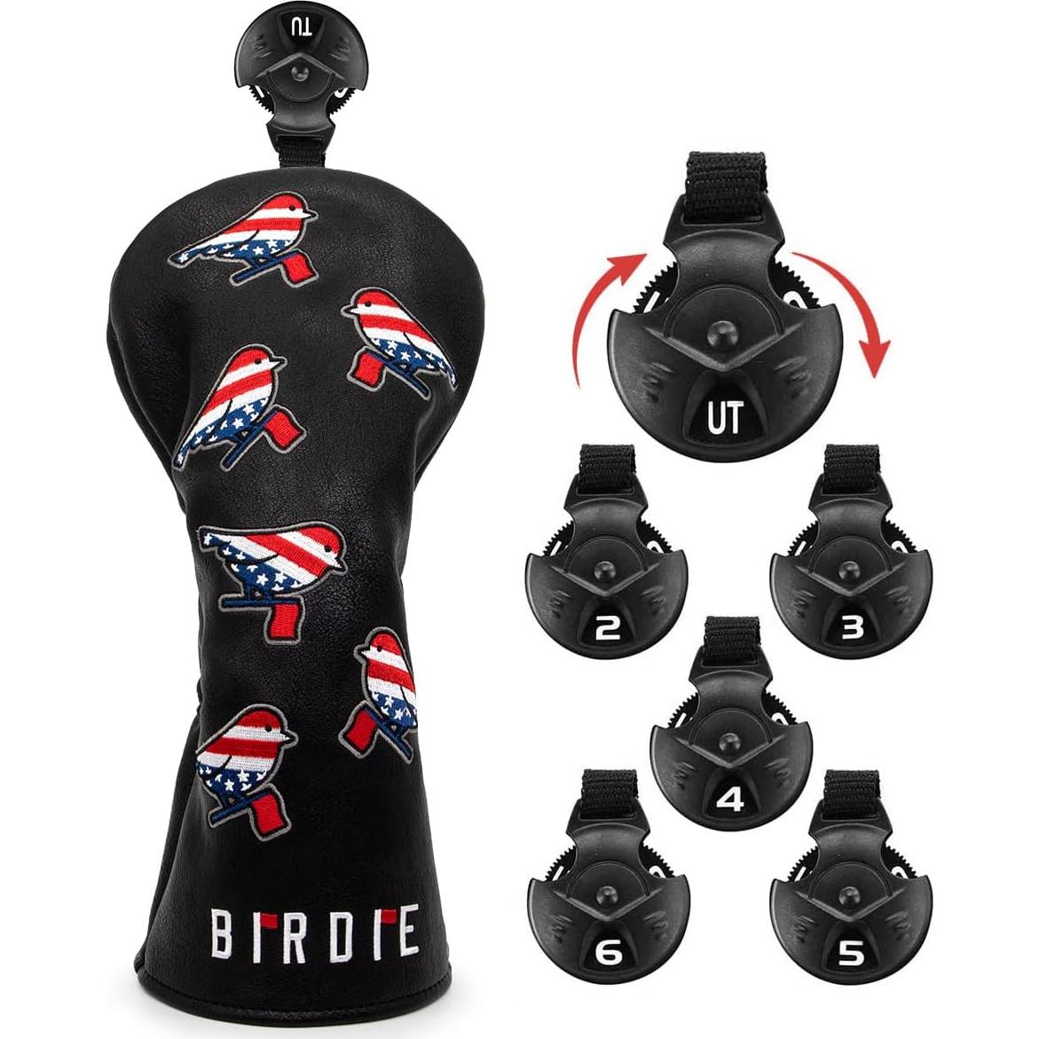 Cubiertas de Cabeza de Golf Aliennana - Cuero Premium, Diseño Banderas Americanas