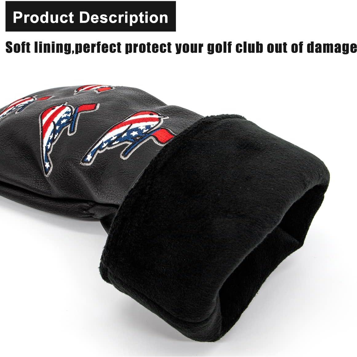 Cubiertas de Cabeza de Golf Aliennana - Cuero Premium, Diseño Banderas Americanas