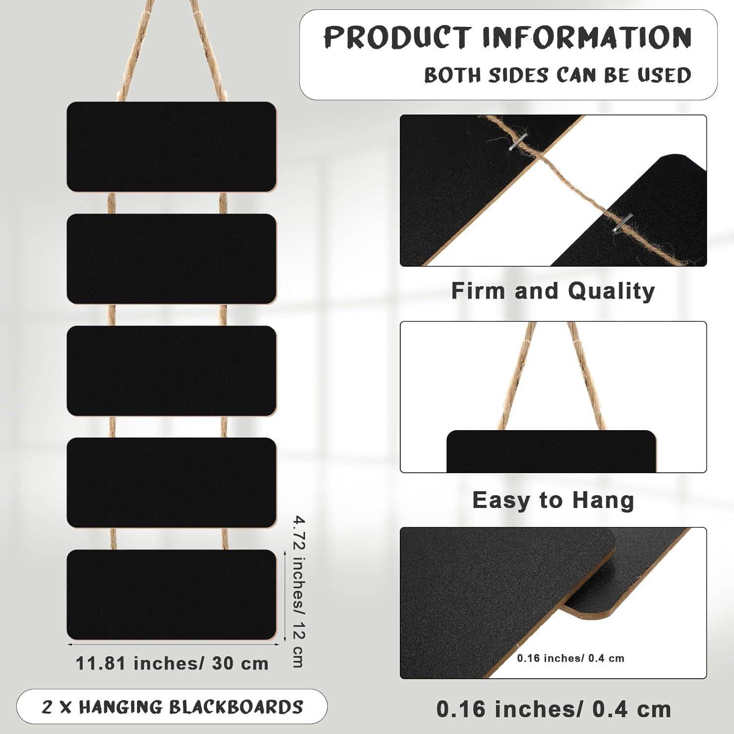 Carteles de Pizarra Colgantes Fuutreo Doble Cara 30x12cm (2 Juegos)