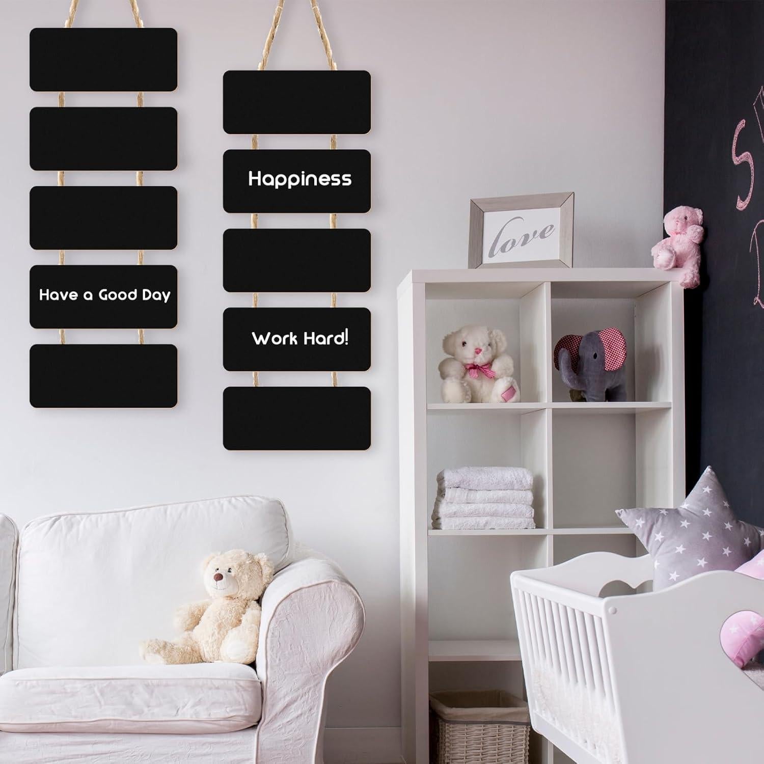 Carteles de Pizarra Colgantes Fuutreo Doble Cara 30x12cm (2 Juegos)