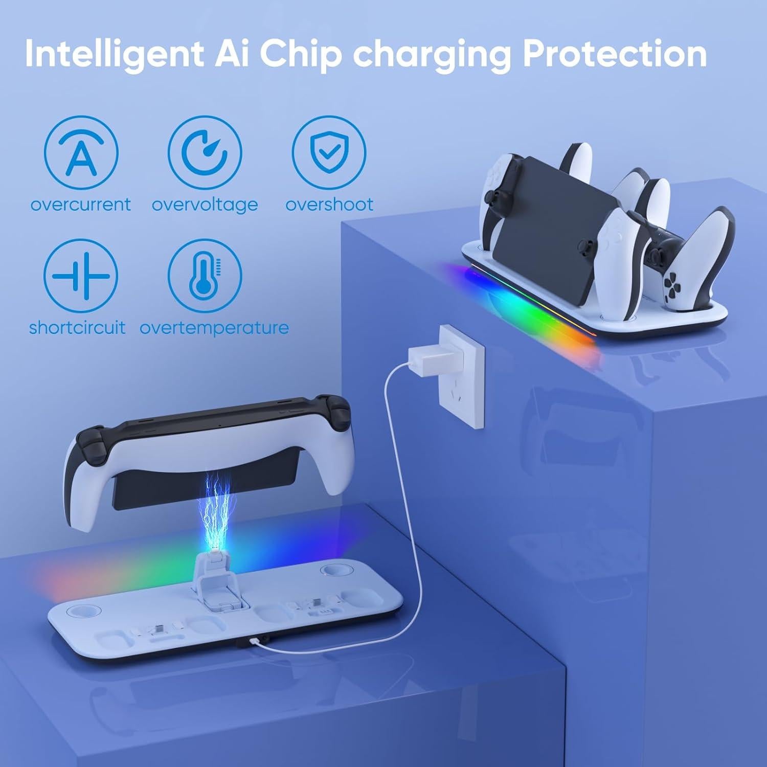 Soporte de Carga KEPLUG PS5 Portal con Luz RGB y USB-C