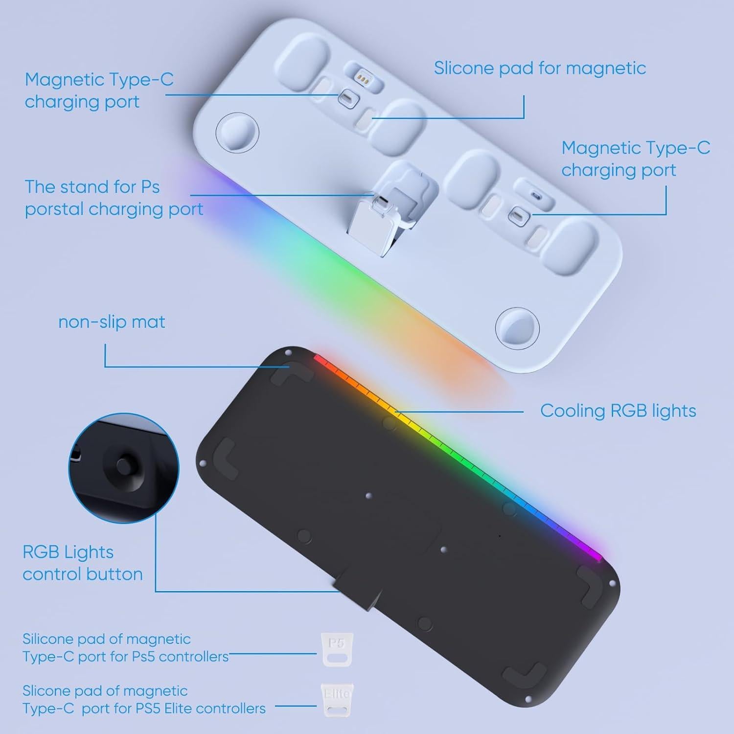 Soporte de Carga KEPLUG PS5 Portal con Luz RGB y USB-C