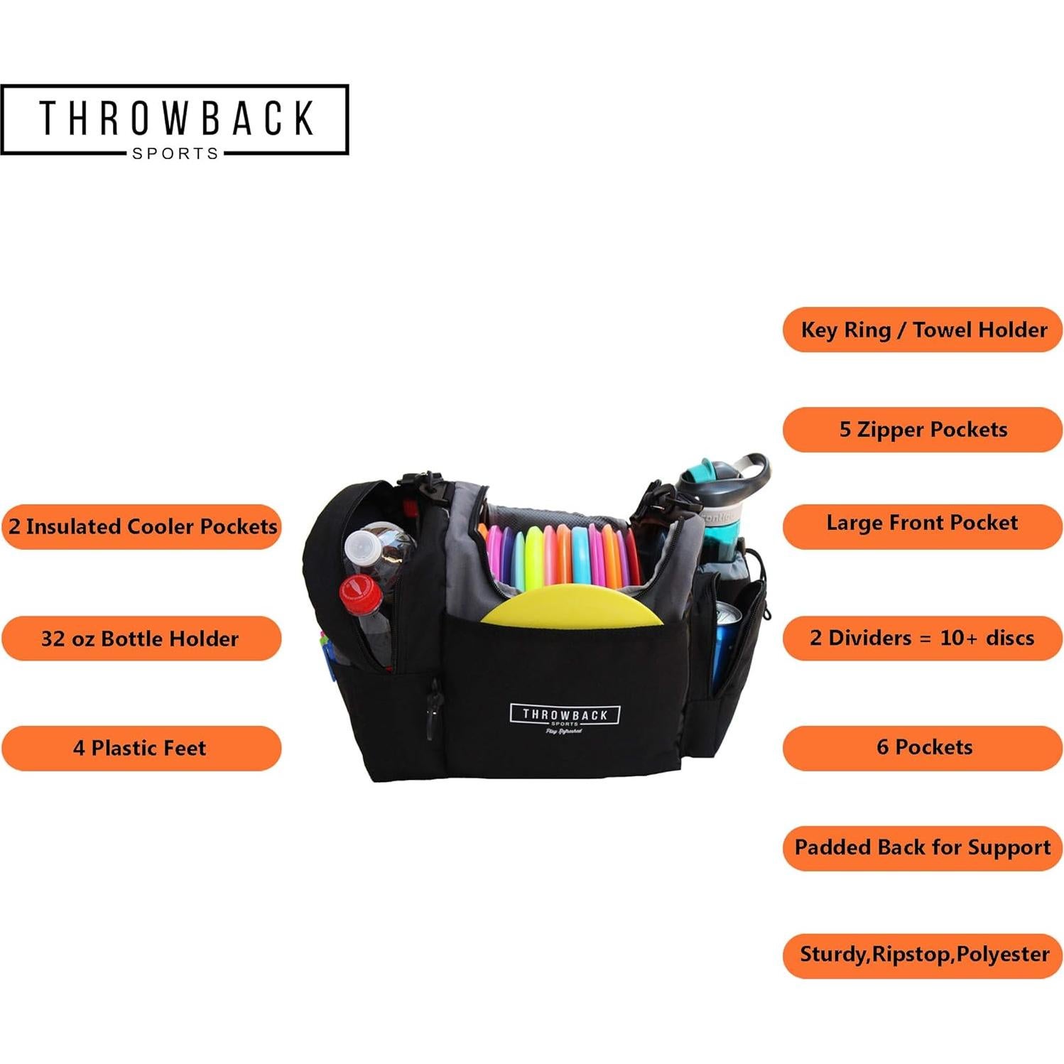 Bolsa de Frisbee Disc Golf Throwback Sports con Nevera 12 Discos