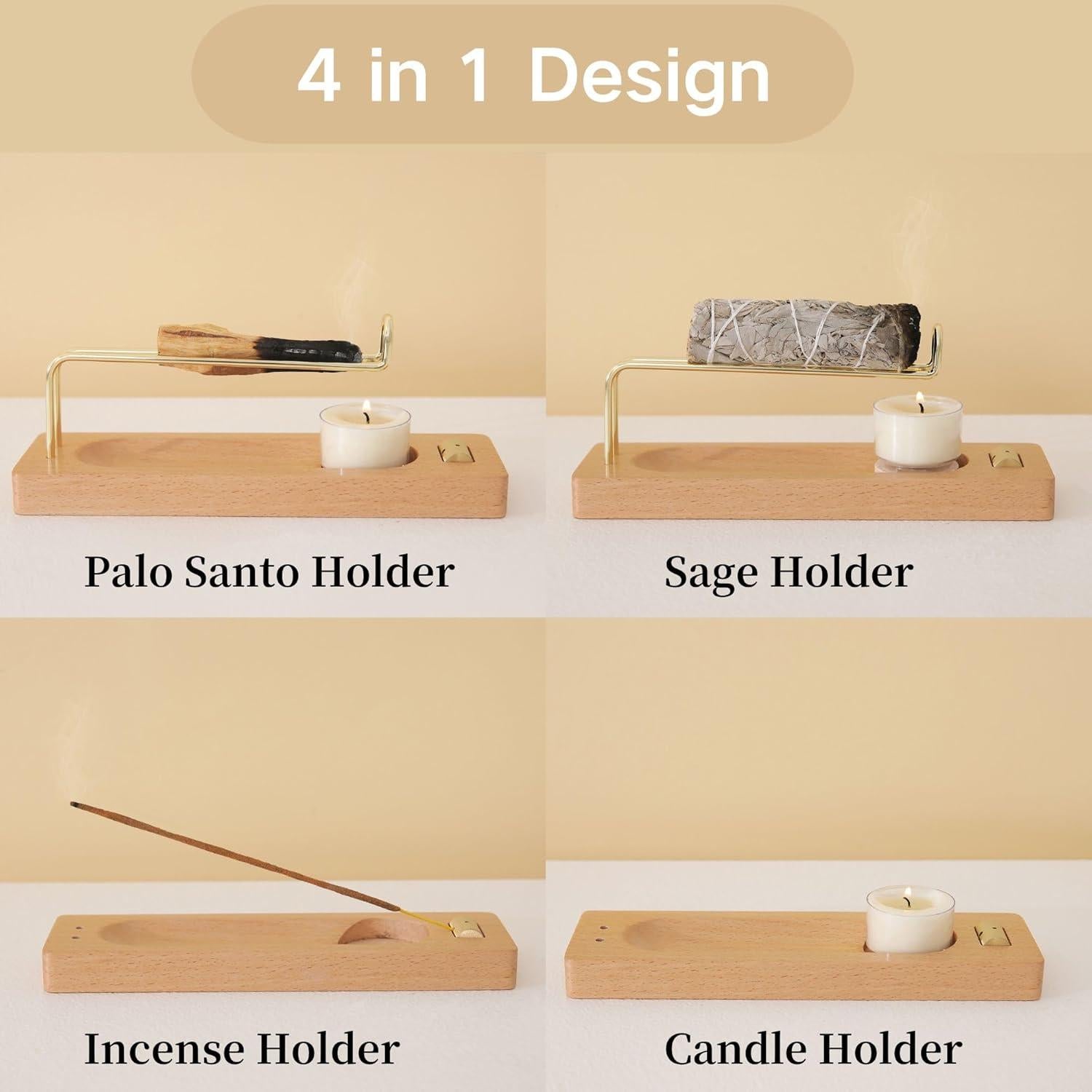 Soporte de Incienso 4 en 1 Reyife de Madera para Palo Santo y Salvia