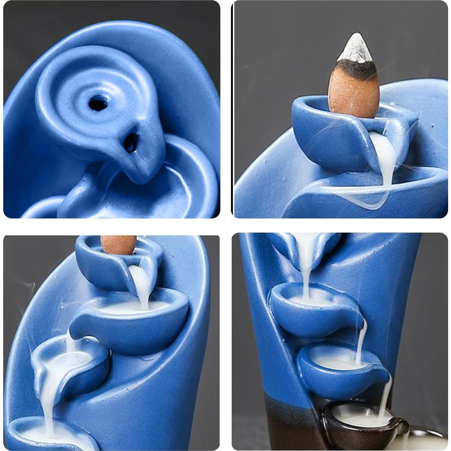 Quemador de Incienso en Cascada Simcat Cerámica Azul con 20 Conos