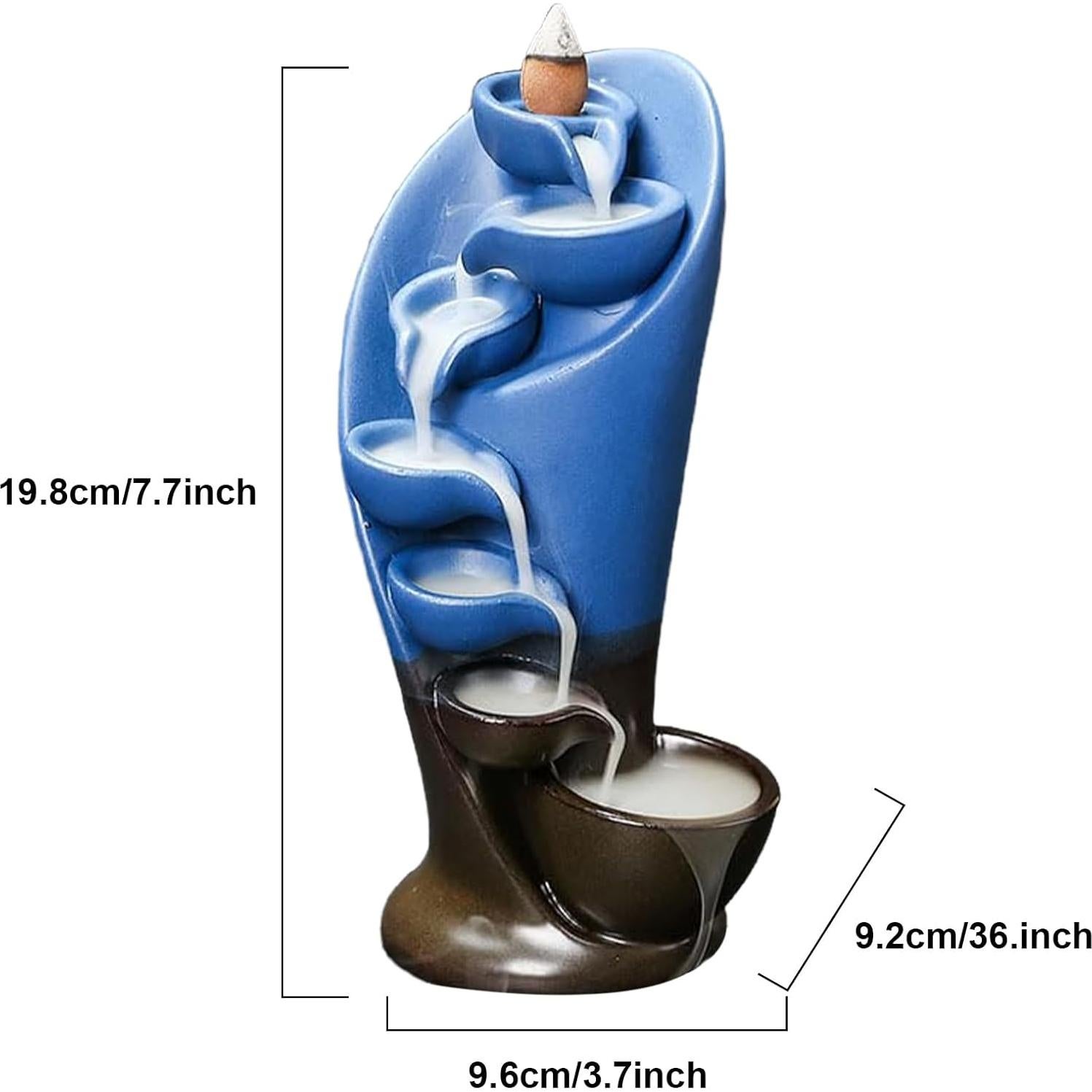 Quemador de Incienso en Cascada Simcat Cerámica Azul con 20 Conos
