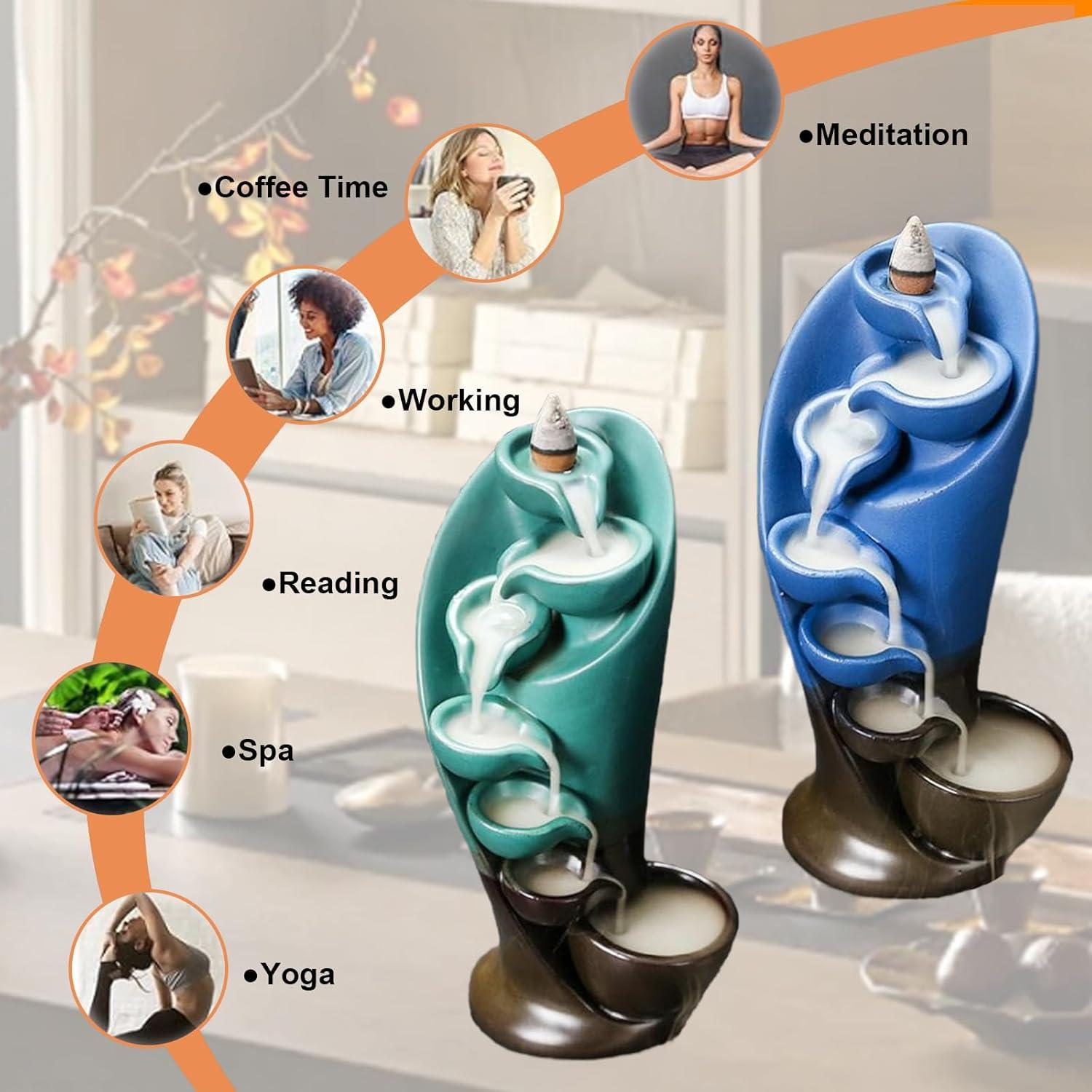 Quemador de Incienso en Cascada Simcat Cerámica Azul con 20 Conos