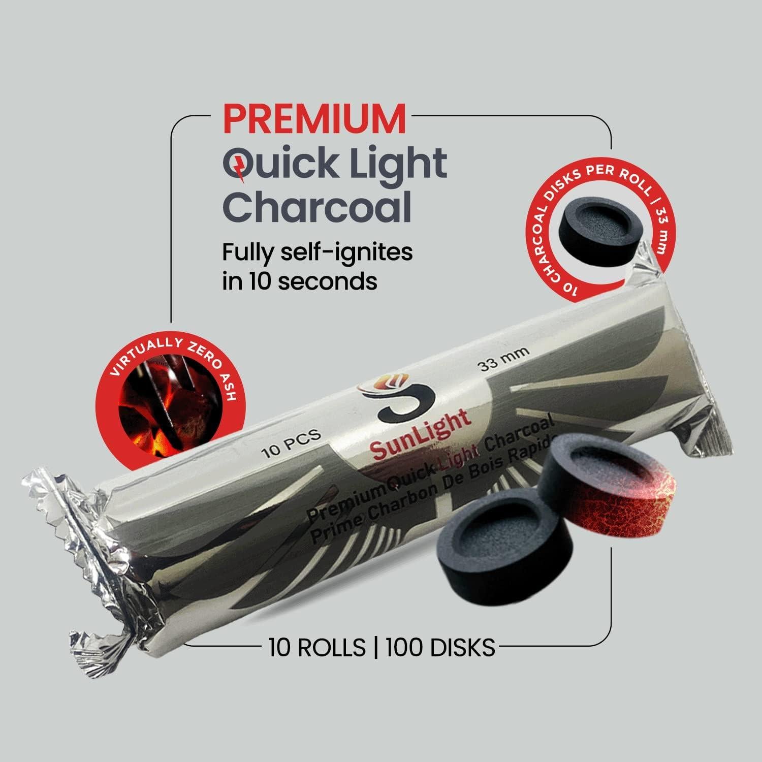 Tabletas de Carbón Sunlight Premium para Incienso - 100 Discos 33mm