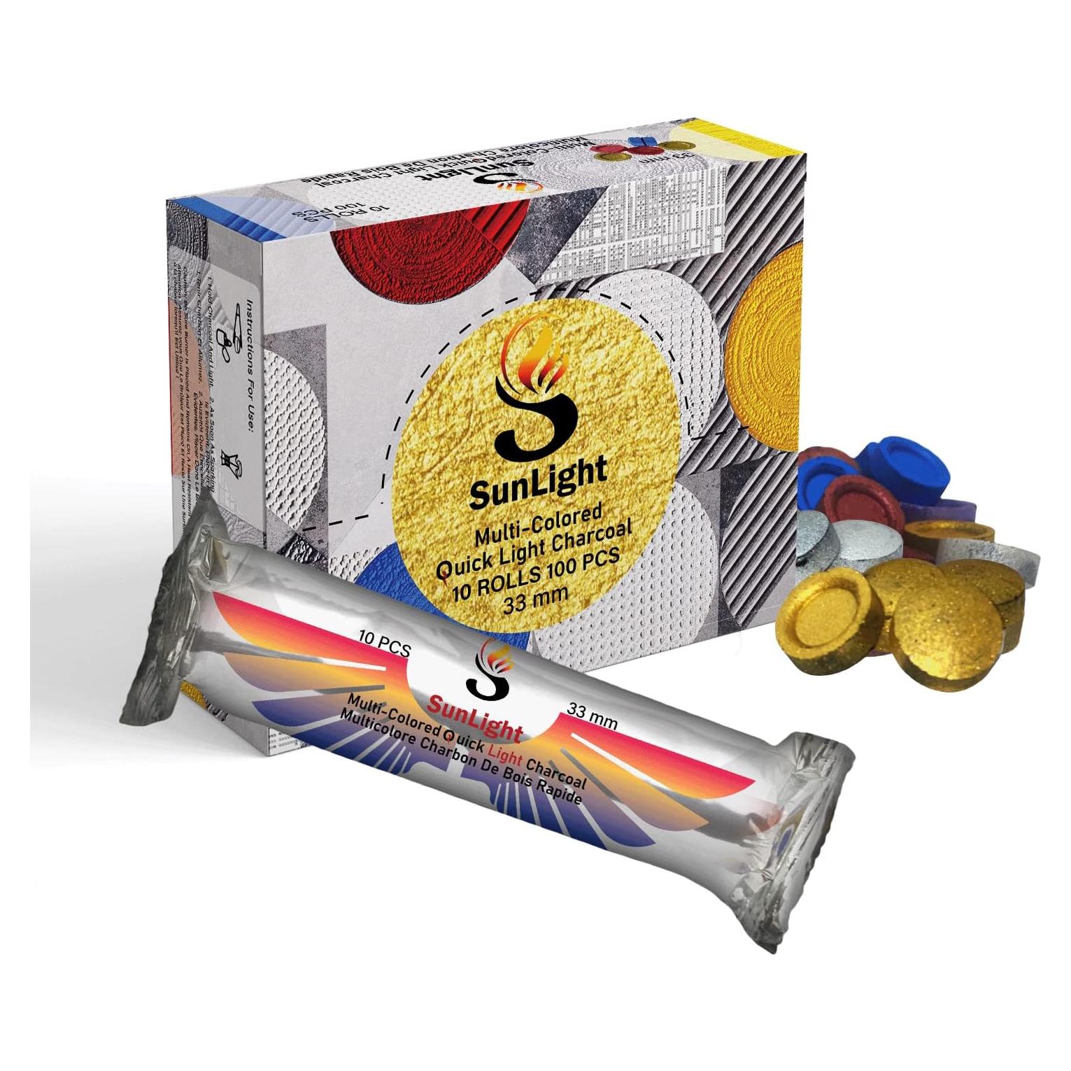 Tabletas de Carbón para Incienso Luz Solar - 100 Briquetas 33mm