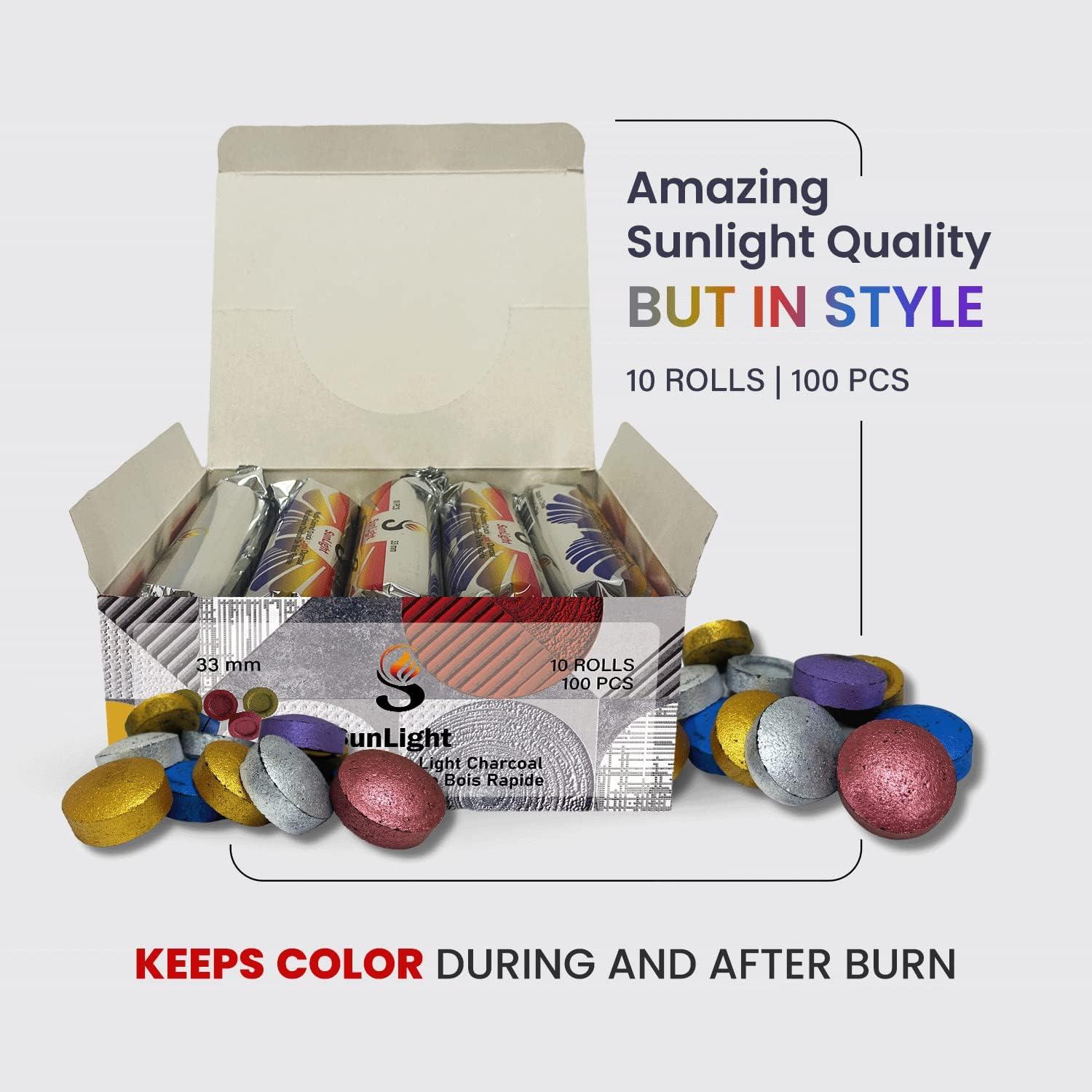Tabletas de Carbón para Incienso Luz Solar - 100 Briquetas 33mm