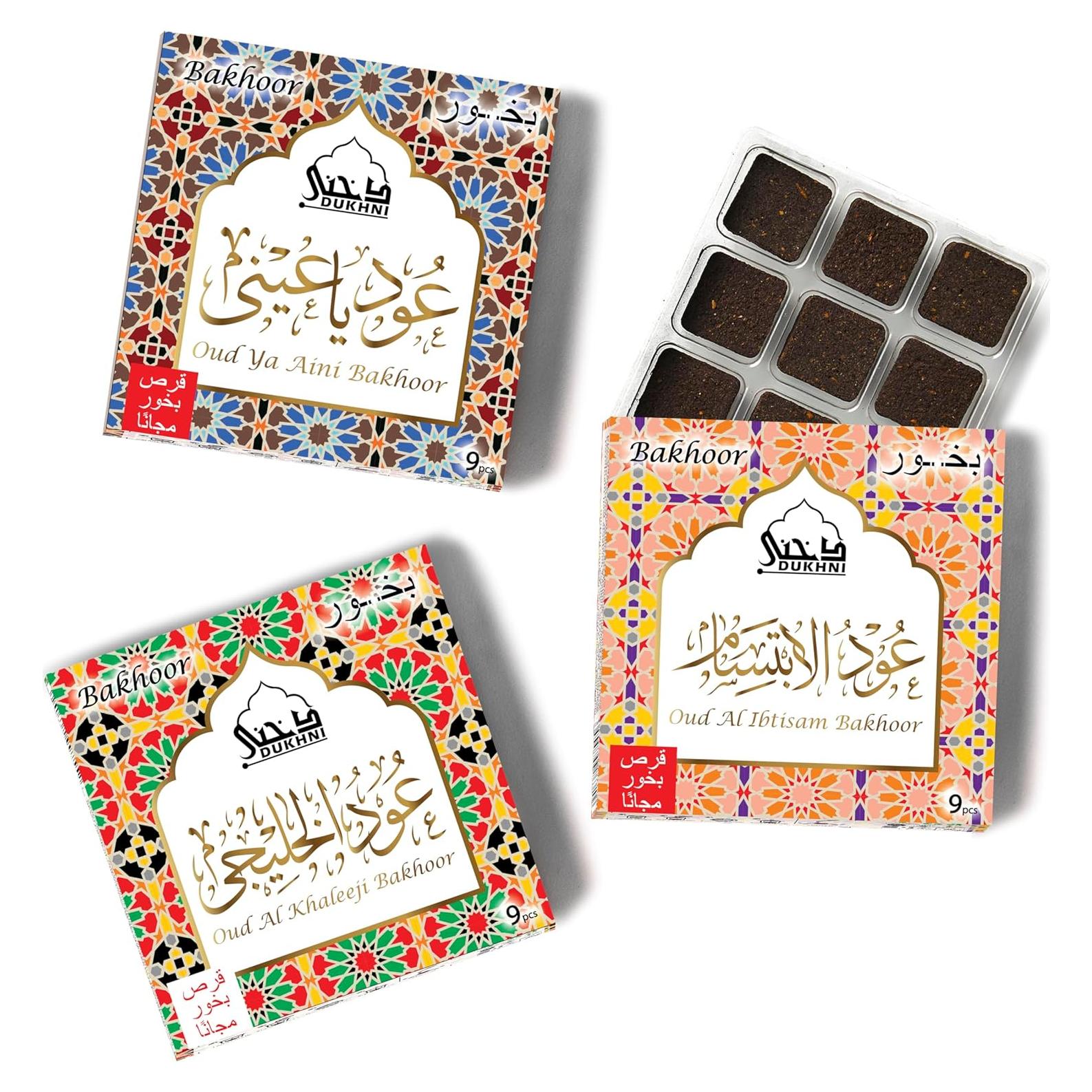 Set de Bakhoor Dukhni - 3 Fragancias Variadas con Quemador