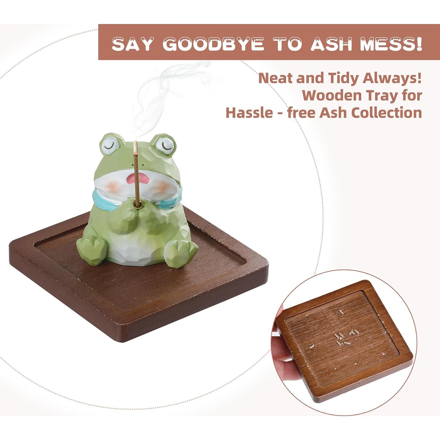 Soporte de Incienso Lionpower Rana con Bandeja de Madera