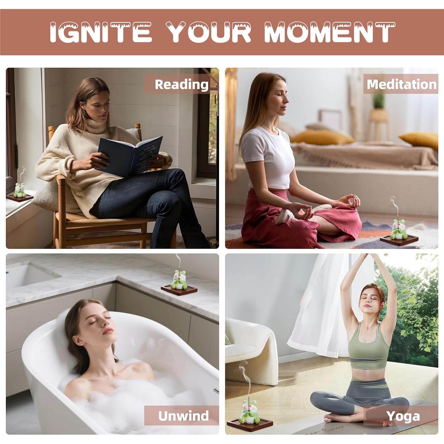 Soporte de Incienso Lionpower Rana con Bandeja de Madera