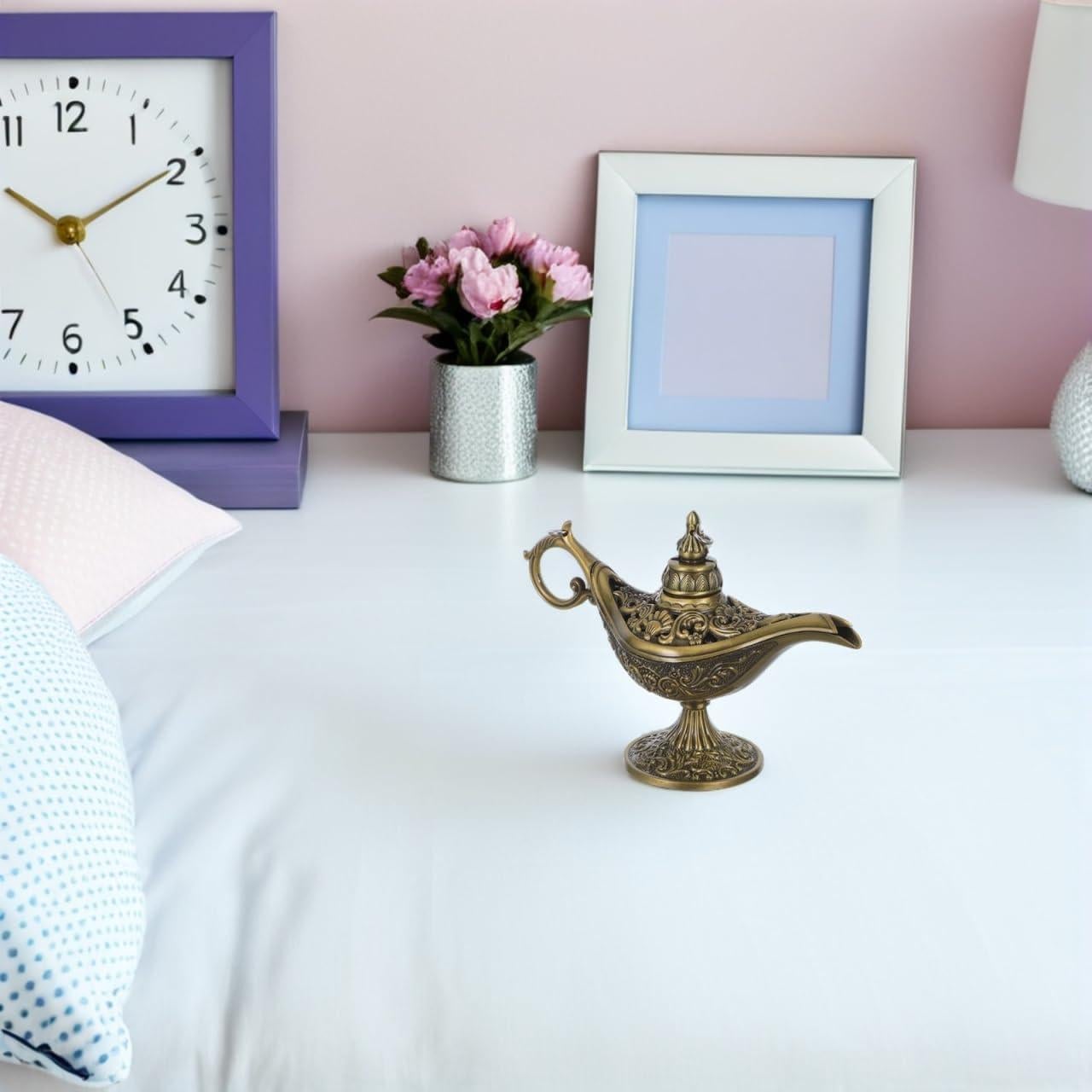 Quemador de Incienso Healifty Lámpara de Deseos de Metal Bronce